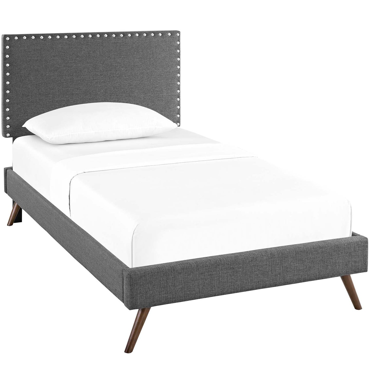 Macie Twin Fabric Platform Bed with Round Splayed Legs Gray MOD-5959-GRY