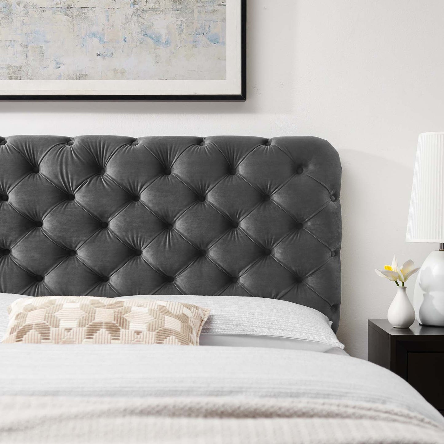 Lizzy Tufted Full/Queen Performance Velvet Headboard Charcoal MOD-6031-CHA