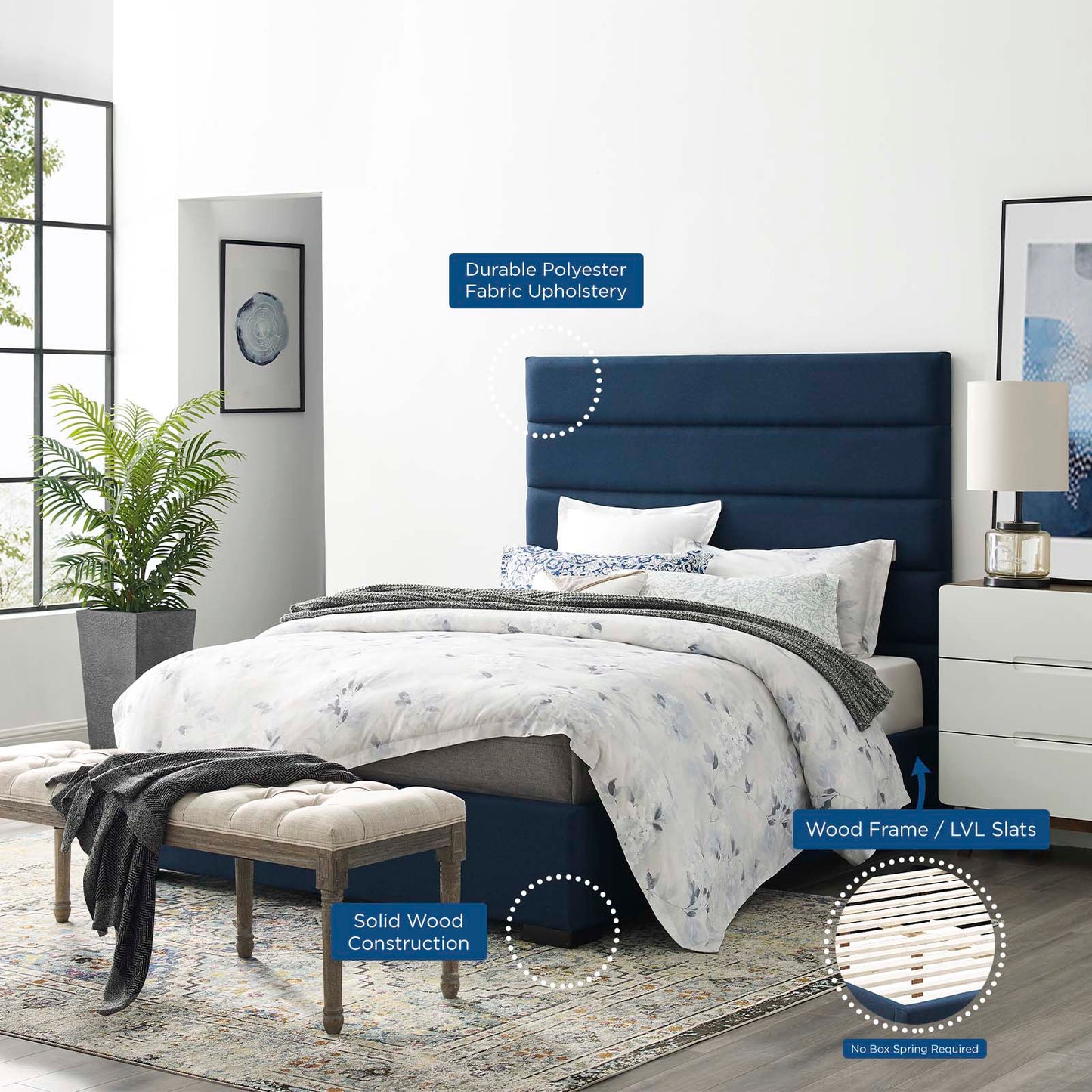 Genevieve Queen Upholstered Fabric Platform Bed Blue MOD-6049-BLU