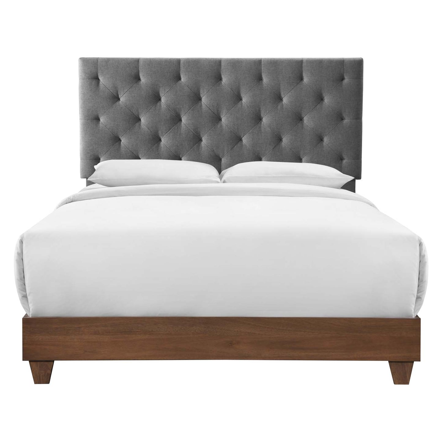 Rhiannon Diamond Tufted Upholstered Fabric Queen Bed Walnut Gray MOD-6146-WAL-GRY