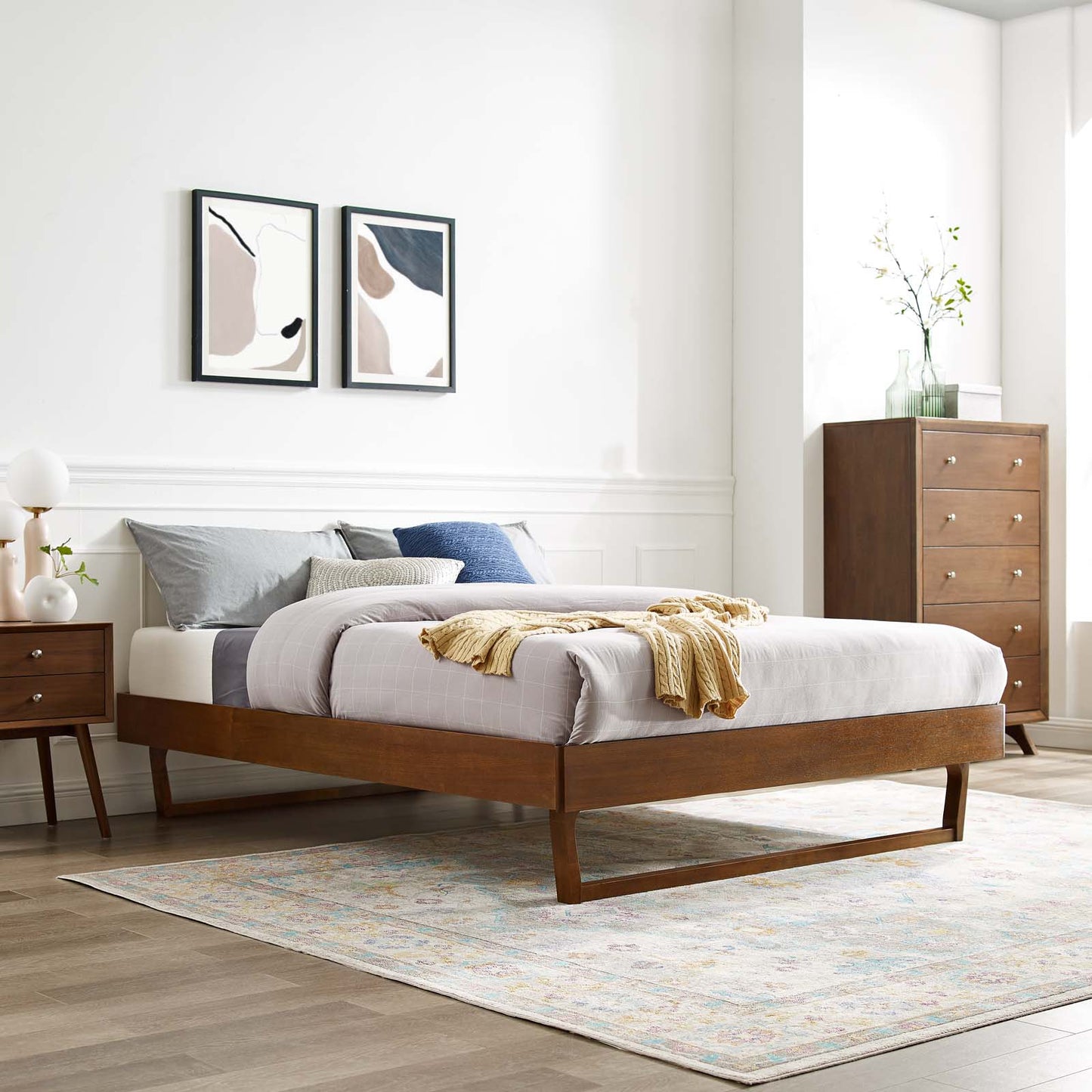 Billie Wood Platform Bed Frame - Twin, Full, Queen, King - Walnut & Black Options