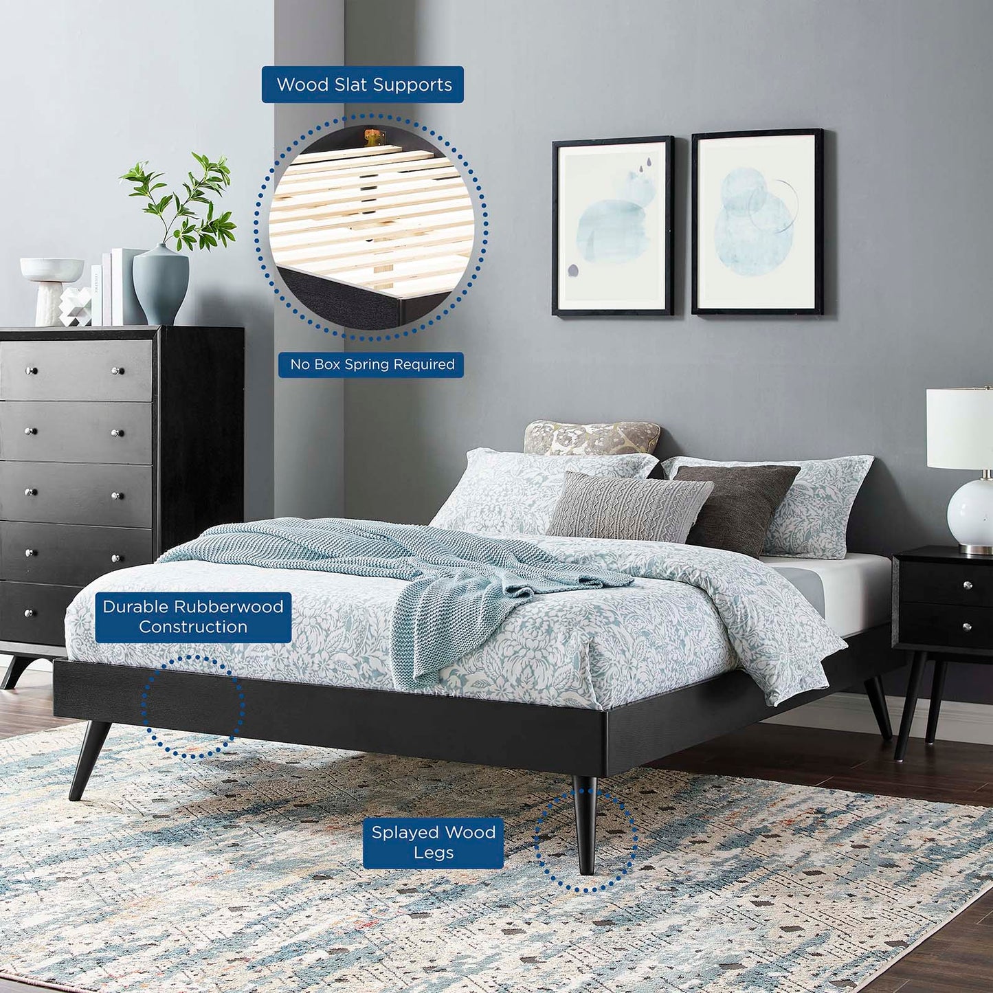 Margo King Wood Platform Bed Frame Black MOD-6231-BLK