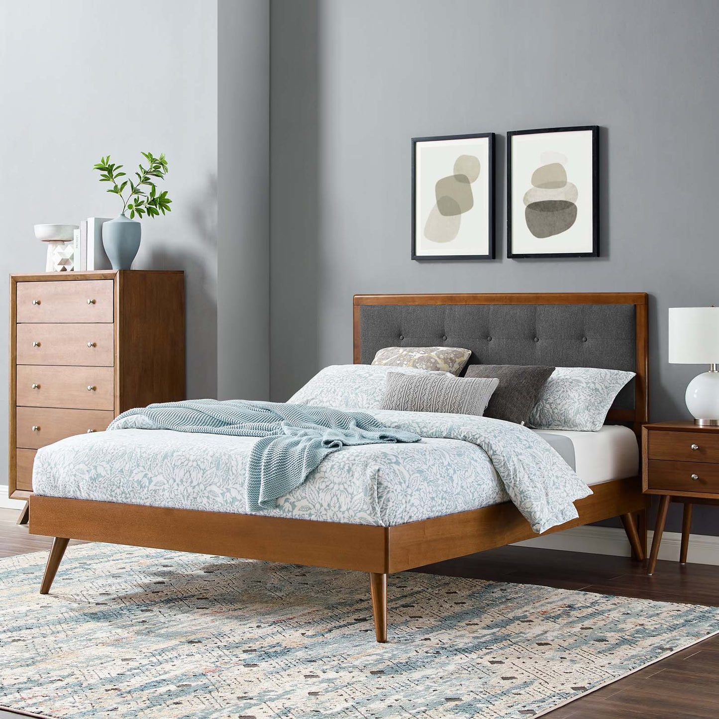 Willow Wood Platform Bed with Splayed Legs and Angular Frame