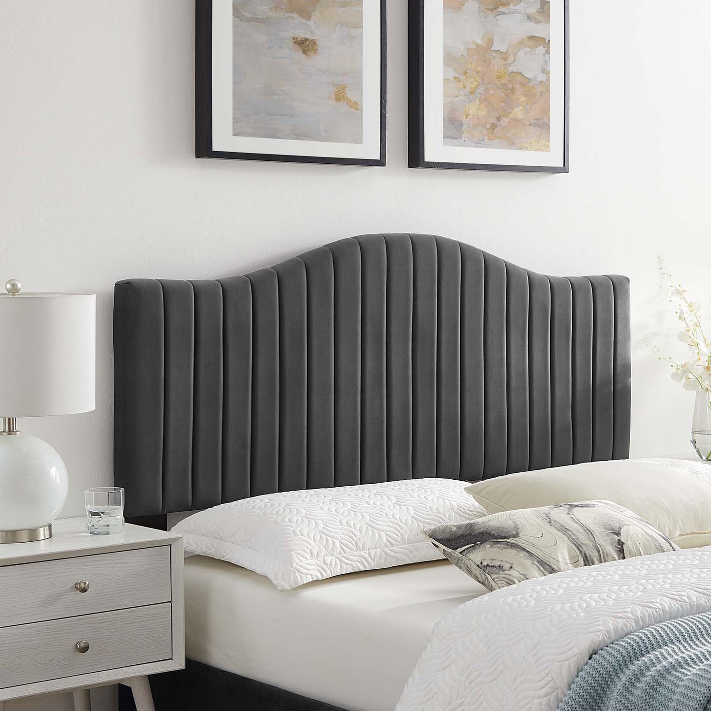 Brielle Channel Tufted Performance Velvet Twin Headboard Charcoal MOD-6558-CHA