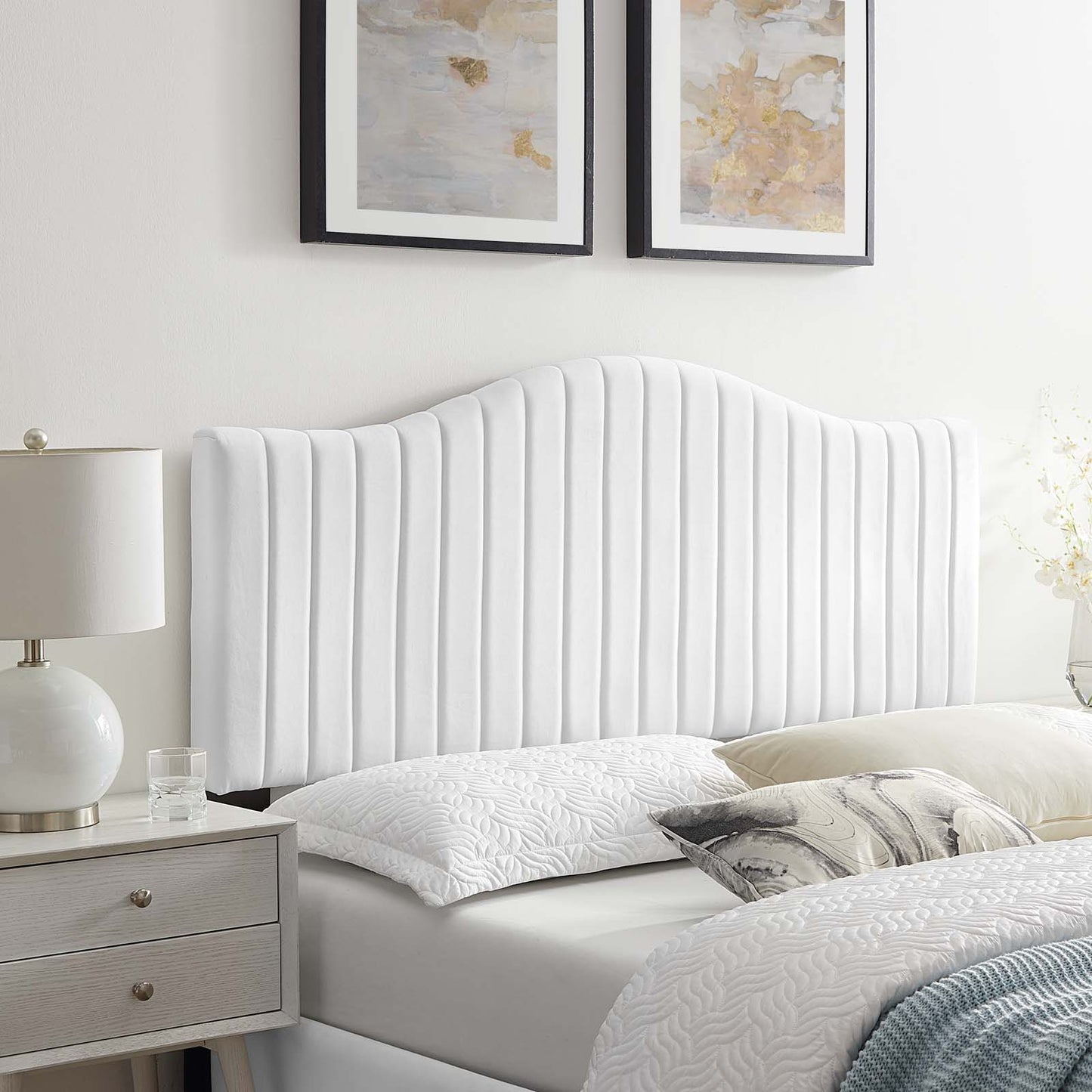 Brielle Channel Tufted Performance Velvet Twin Headboard White MOD-6558-WHI