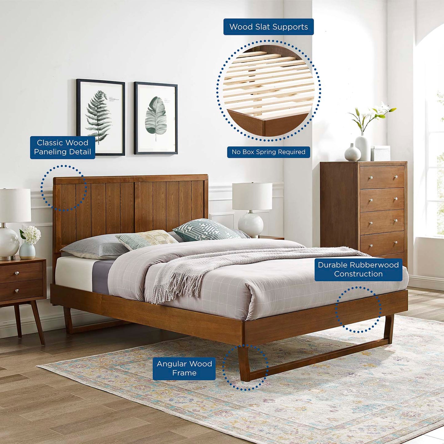 Alana King Wood Platform Bed With Angular Frame Walnut