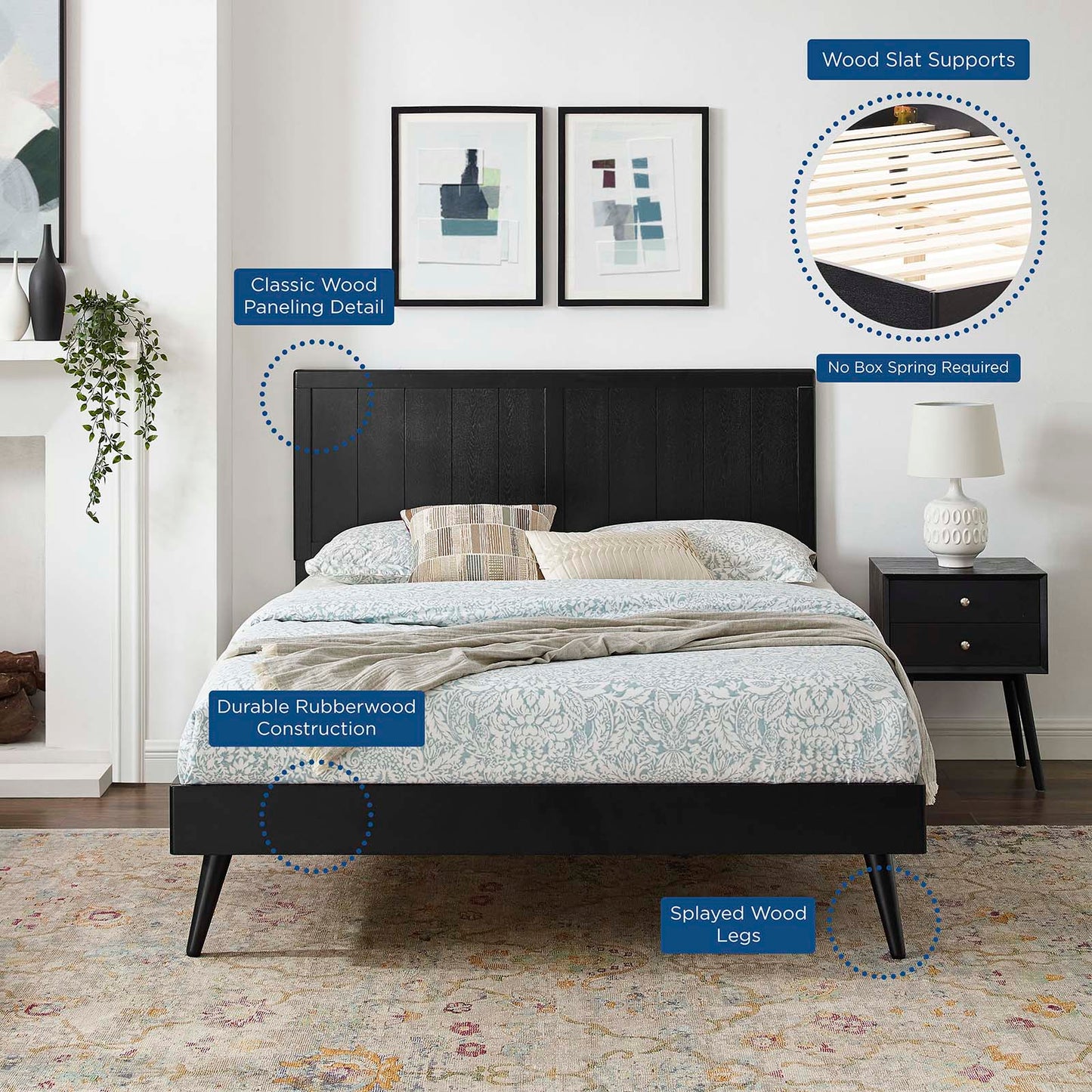 Alana King Wood Platform Bed With Splayed Legs Black