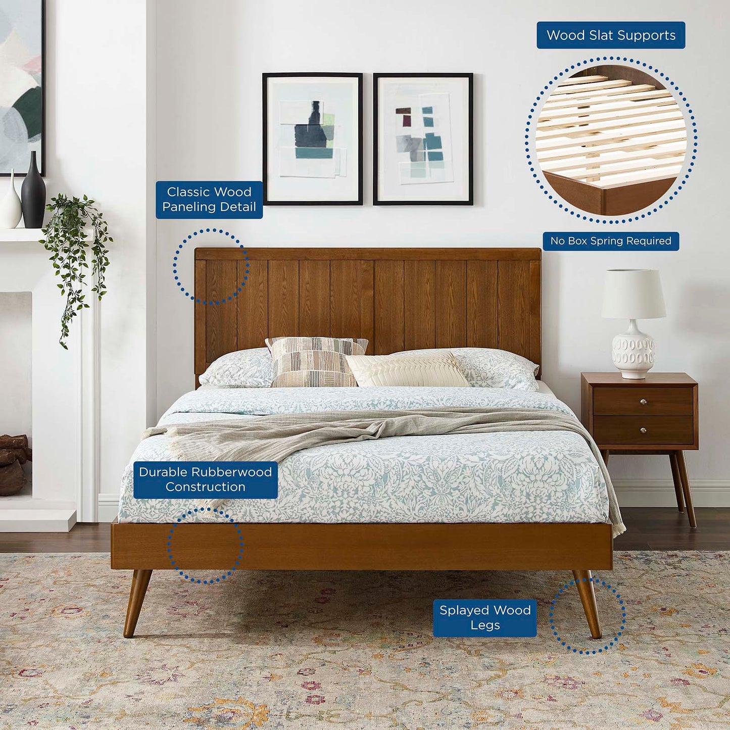 Alana Twin Wood Platform Bed With Splayed Legs Walnut