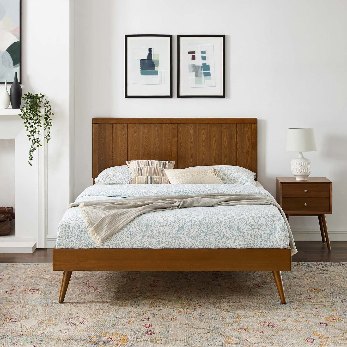 Alana Twin Wood Platform Bed With Splayed Legs Walnut