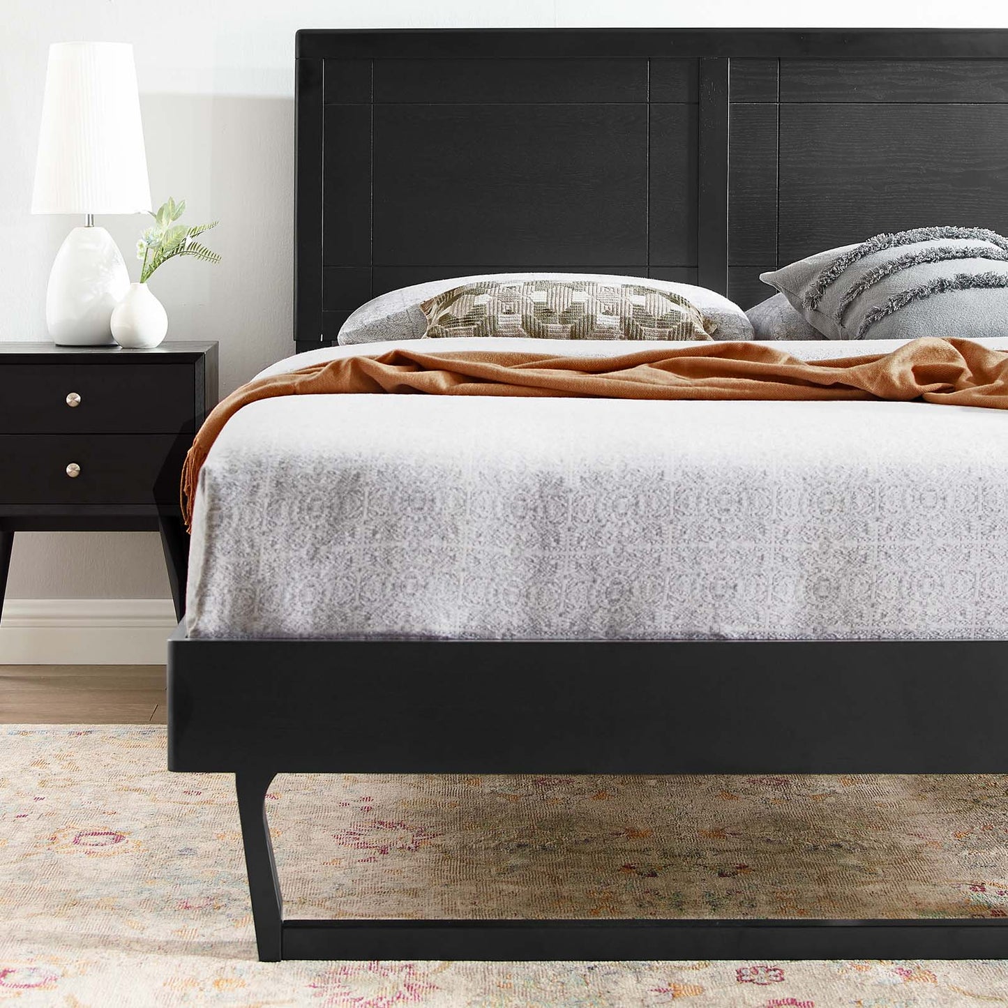 Marlee Wood Platform Bed With Angular Frame and Splayed Legs