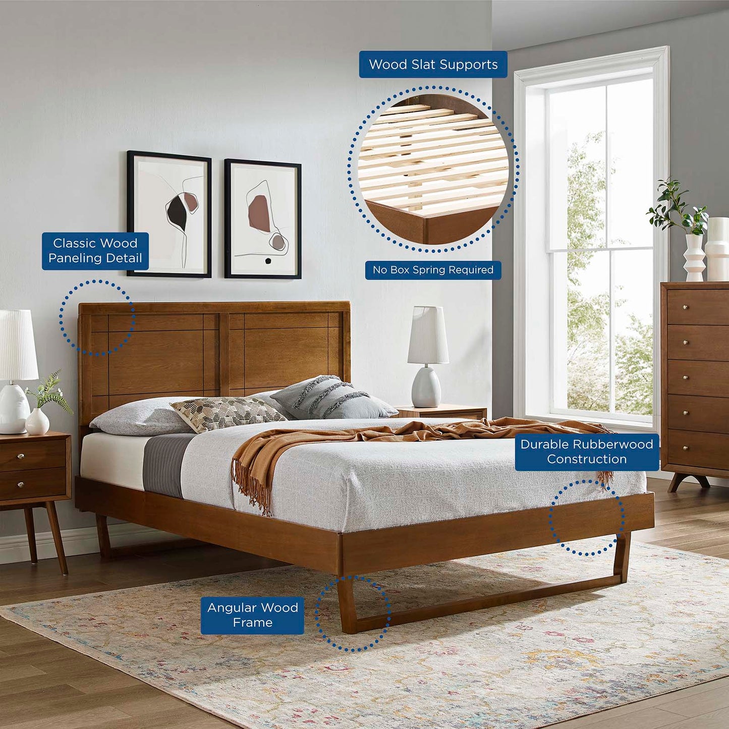 Marlee Full Wood Platform Bed With Angular Frame Walnut MOD-6625-WAL