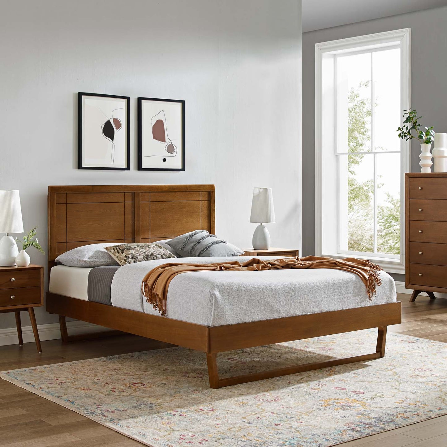 Marlee Full Wood Platform Bed With Angular Frame Walnut MOD-6625-WAL