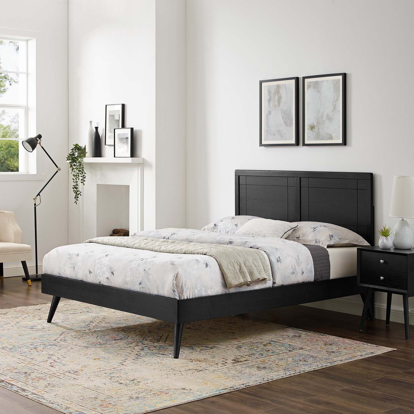 Marlee King Wood Platform Bed With Splayed Legs Black MOD-6629-BLK