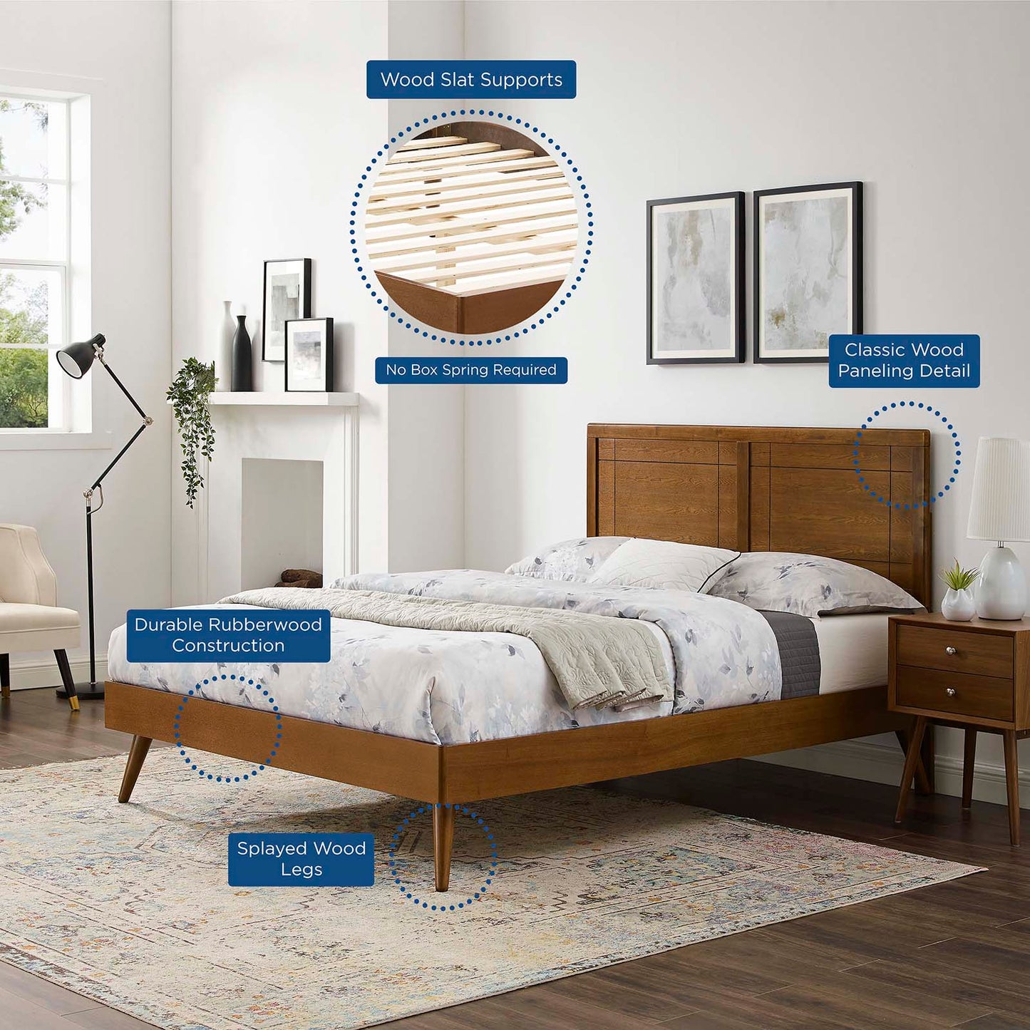 Marlee Twin Wood Platform Bed With Splayed Legs Walnut MOD-6630-WAL