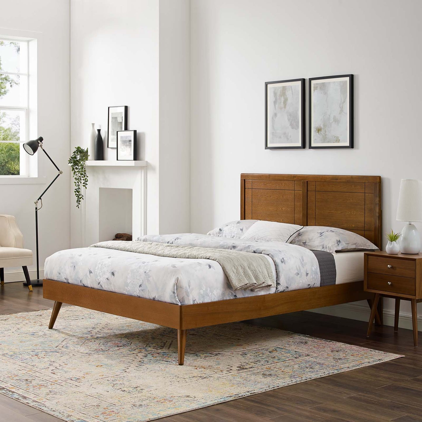 Marlee Twin Wood Platform Bed With Splayed Legs Walnut MOD-6630-WAL