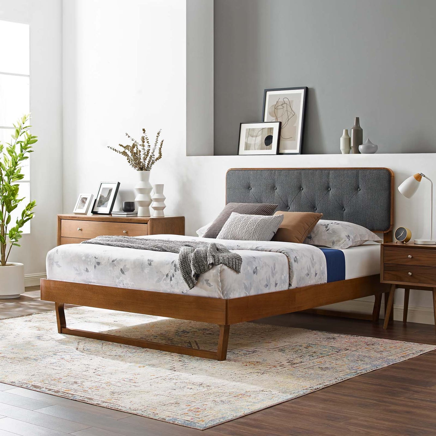 Bridgette Full Wood Platform Bed With Angular Frame Walnut Charcoal MOD-6643-WAL-CHA