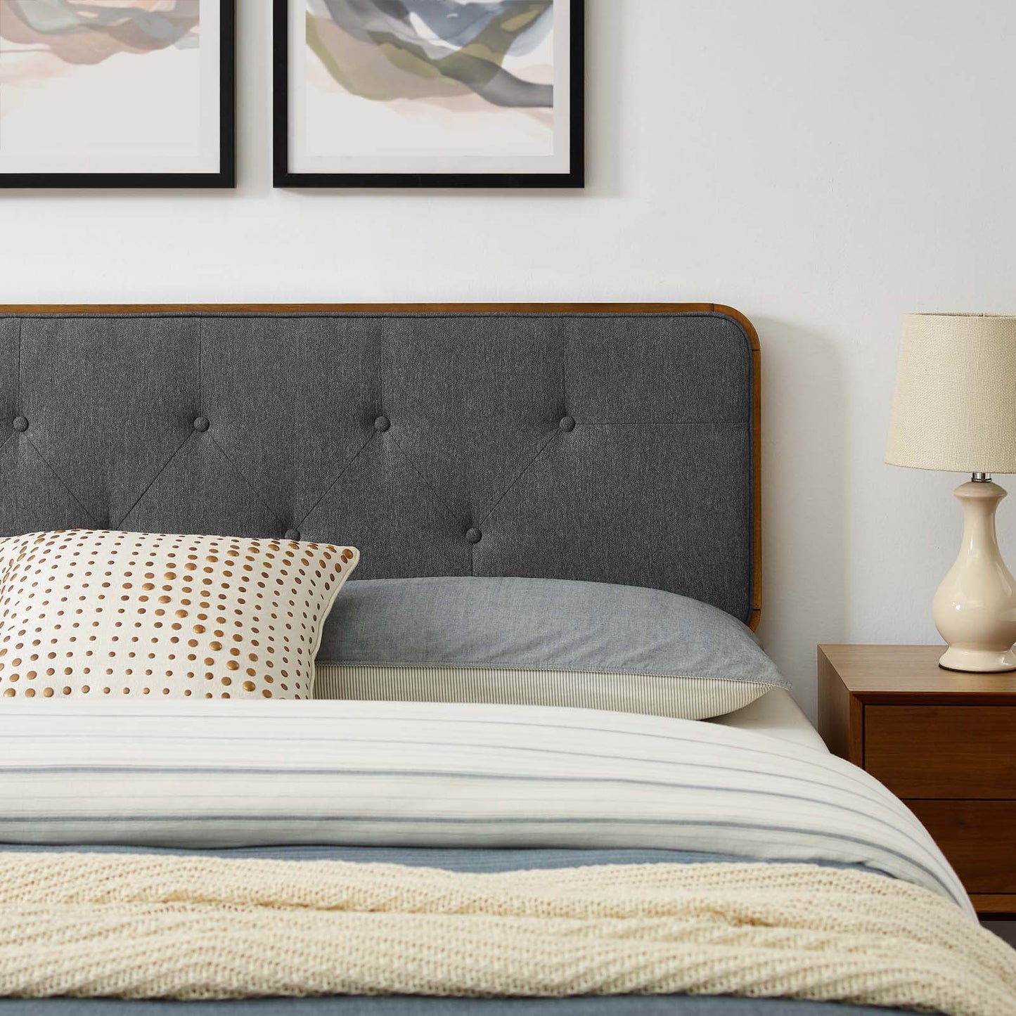 Bridgette King Wood Platform Bed With Splayed Legs Walnut Charcoal MOD-6647-WAL-CHA