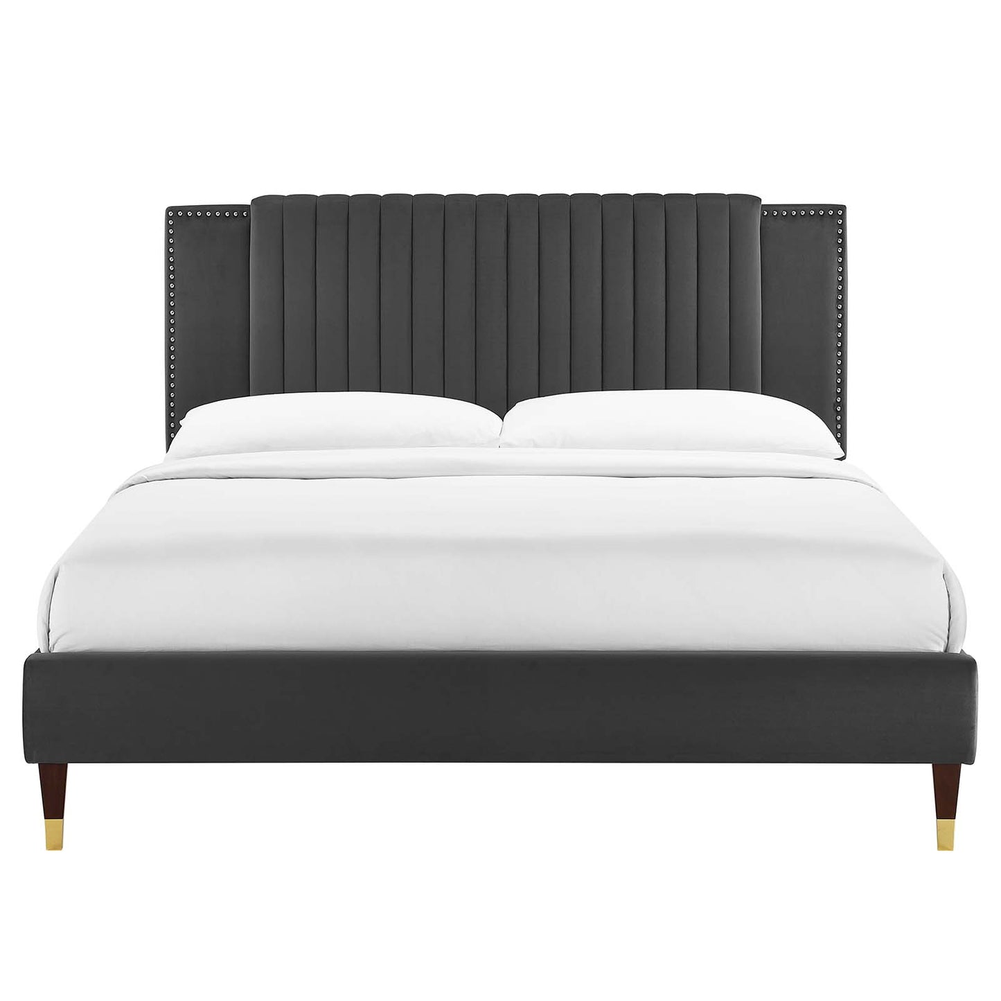 Zahra Channel Tufted Performance Velvet Queen Platform Bed Charcoal MOD-6970-CHA