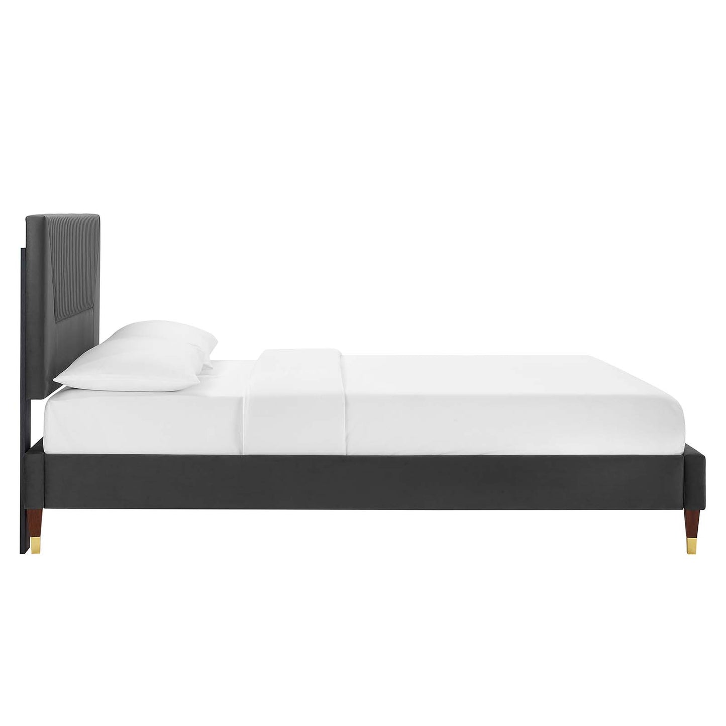 Yasmine Channel Tufted Performance Velvet Queen Platform Bed Charcoal MOD-6972-CHA