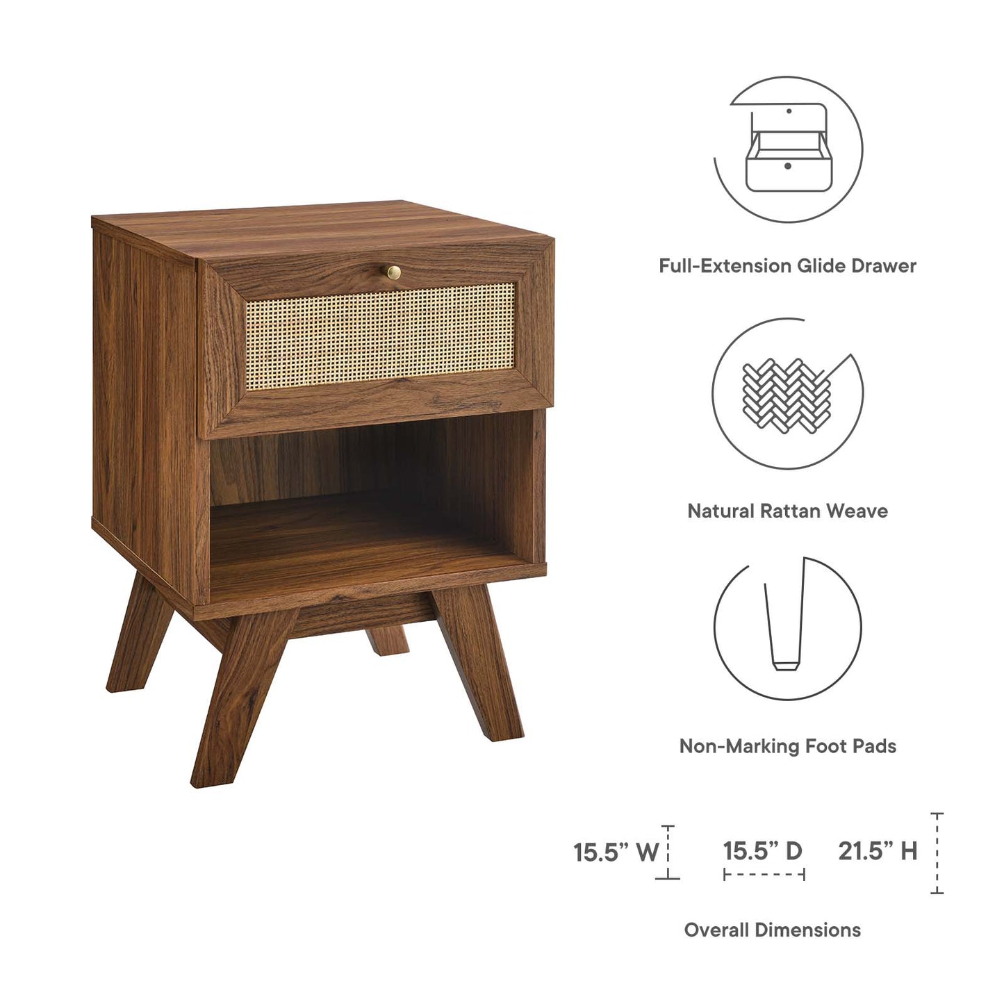 Soma 1-Drawer Nightstand Walnut MOD-7049-WAL