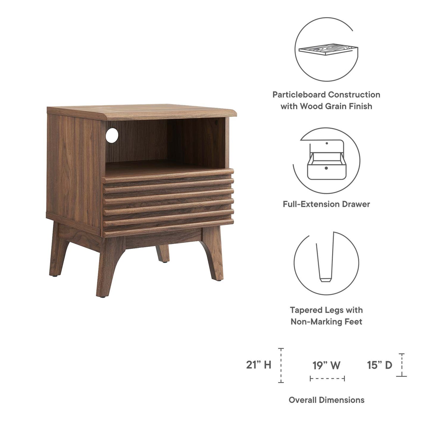 Render Nightstand MOD-7070 - Charcoal, Oak, Walnut Options Available