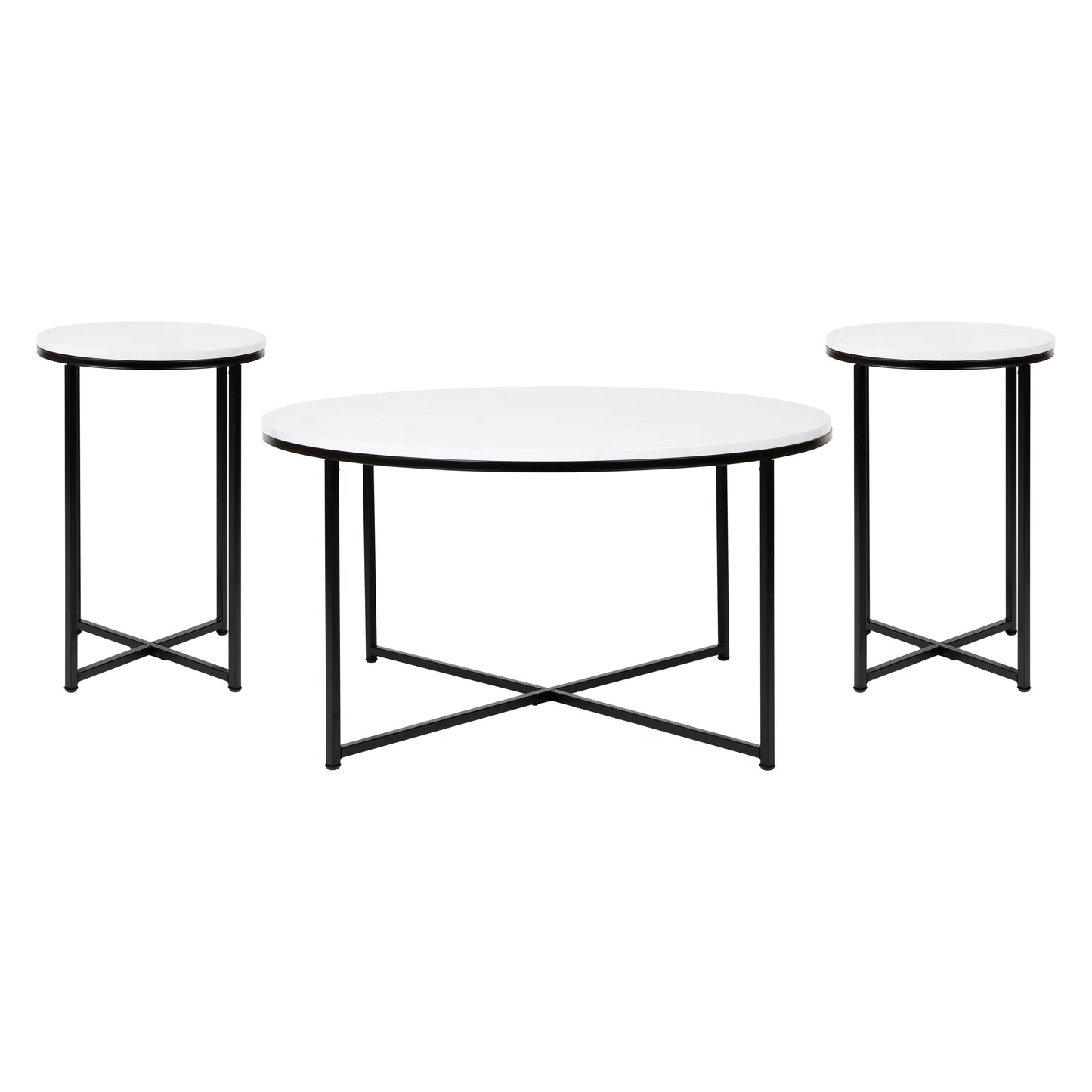 3PC White Marbled Table Set NAN-CEK-1787-MRBL-BK-GG