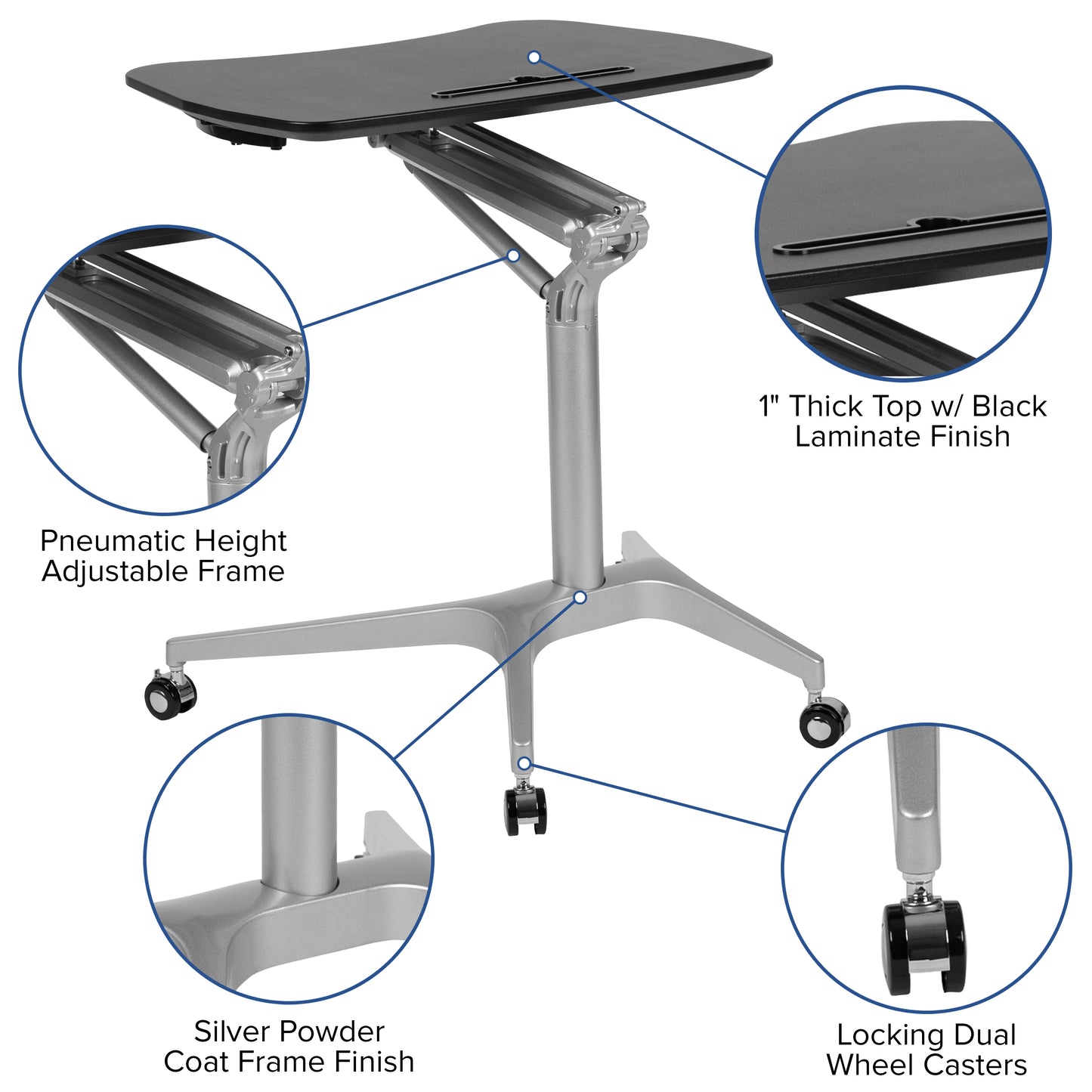 Black Mobile Sit to Stand Desk NAN-IP-10-BK-GG