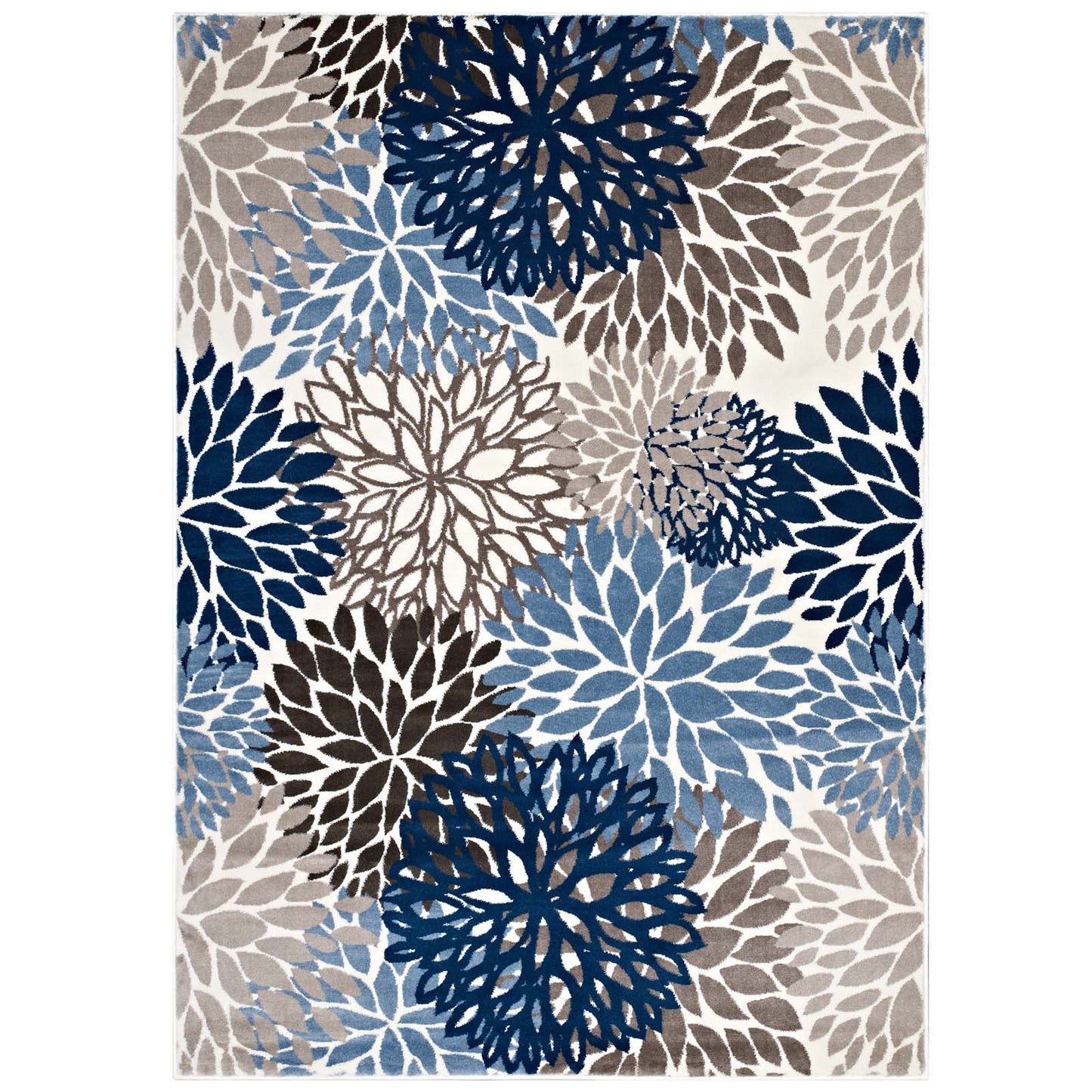 Calithea Vintage Classic Abstract Floral 5x8  Area Rug Blue, Brown and Beige R-1133A-58