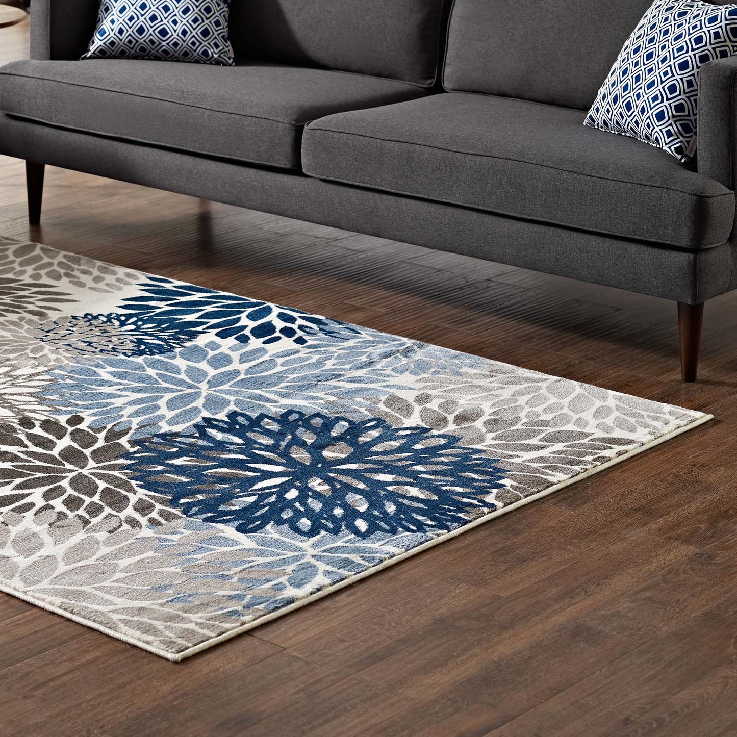 Calithea Vintage Classic Abstract Floral 5x8  Area Rug Blue, Brown and Beige R-1133A-58