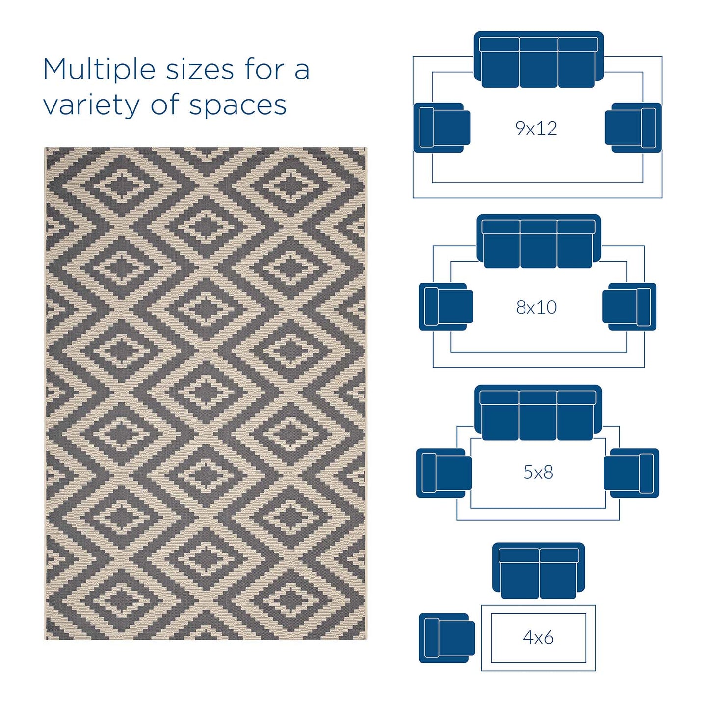 Jagged Geometric Diamond Trellis 4x6 Indoor and Outdoor Area Rug Gray and Beige R-1135A-46