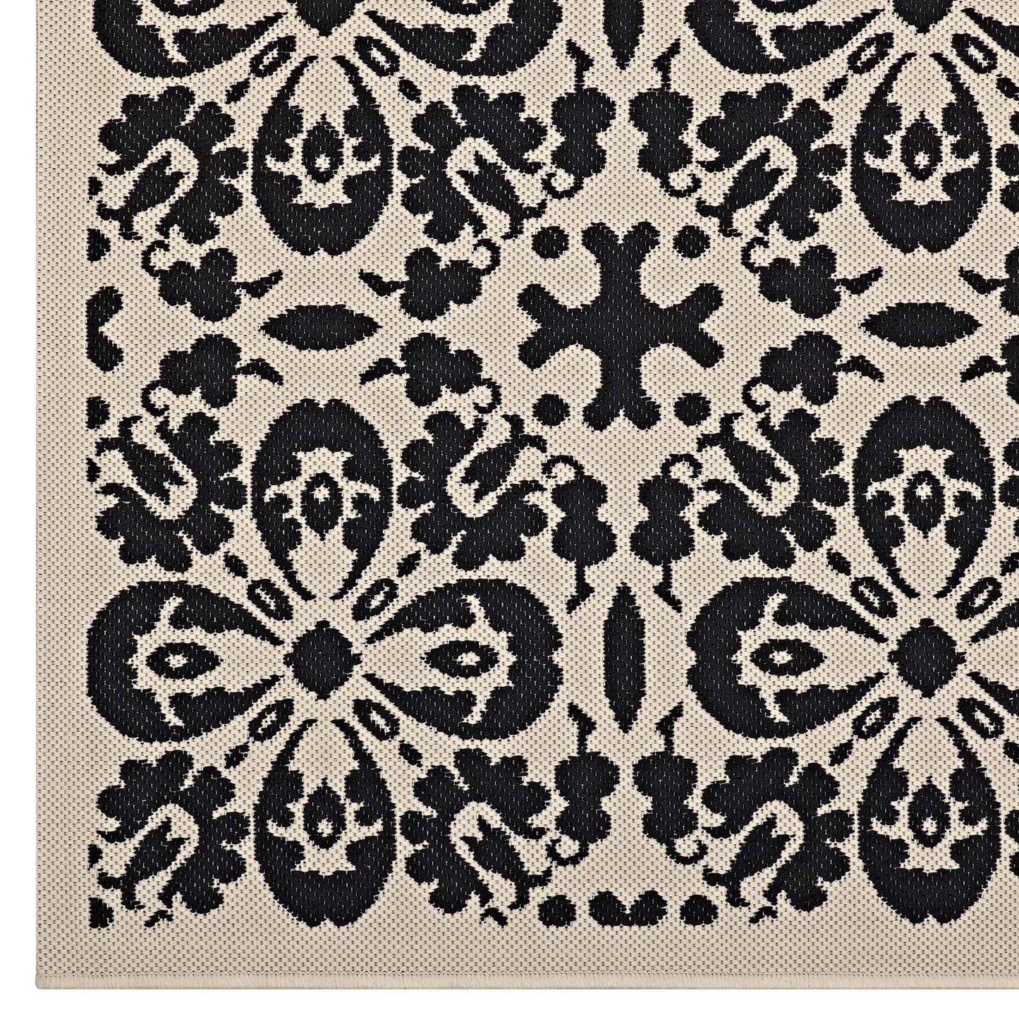 Ariana Vintage Floral Trellis 8x10 Indoor and Outdoor Area Rug Black and Beige R-1142E-810