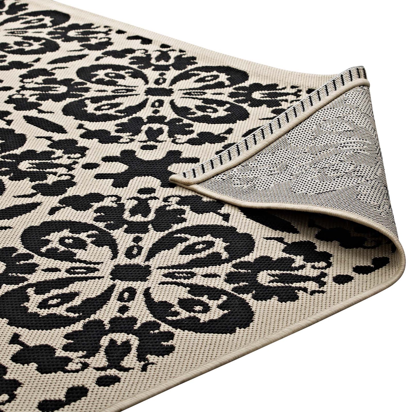 Ariana Vintage Floral Trellis 9x12 Indoor and Outdoor Area Rug Black and Beige R-1142E-912
