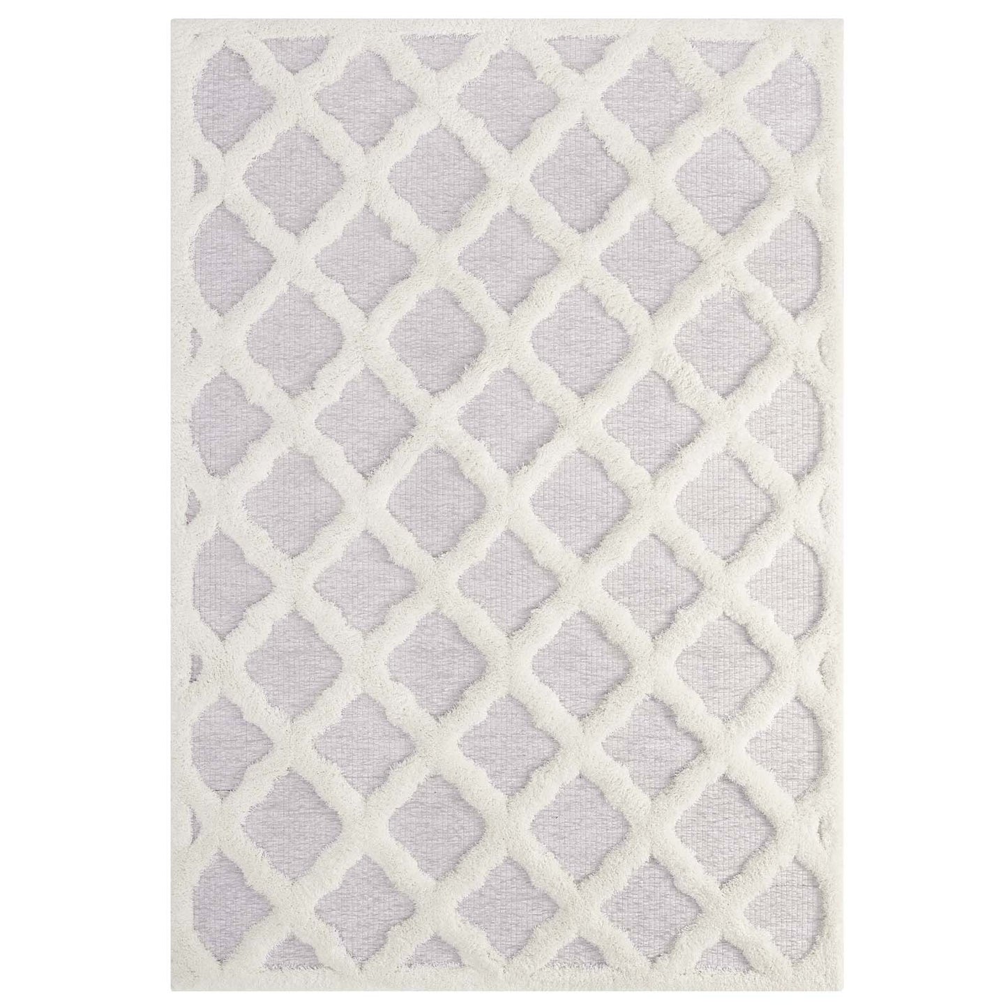 Whimsical Regale Abstract Moroccan Trellis 5x8 Shag Area Rug Ivory and Light Gray R-1154A-58
