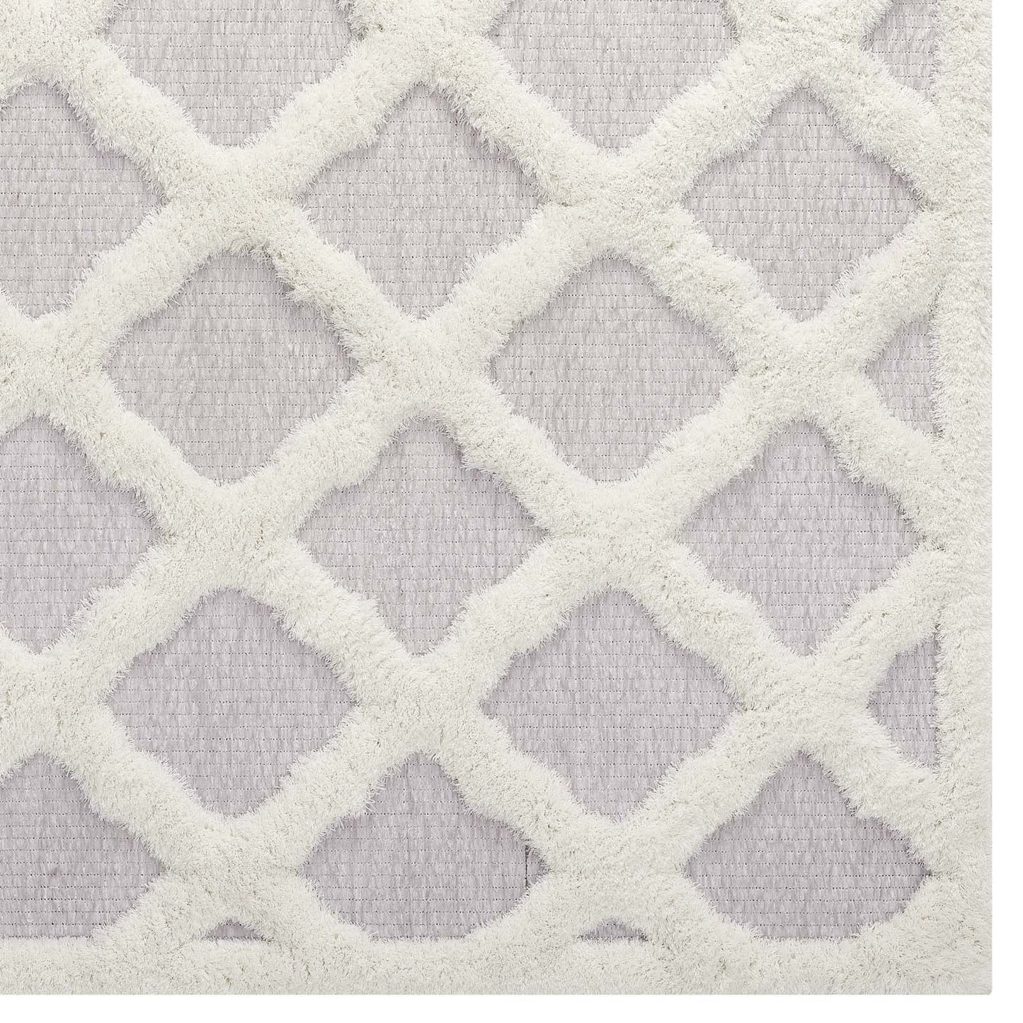 Whimsical Regale Abstract Moroccan Trellis 5x8 Shag Area Rug Ivory and Light Gray R-1154A-58