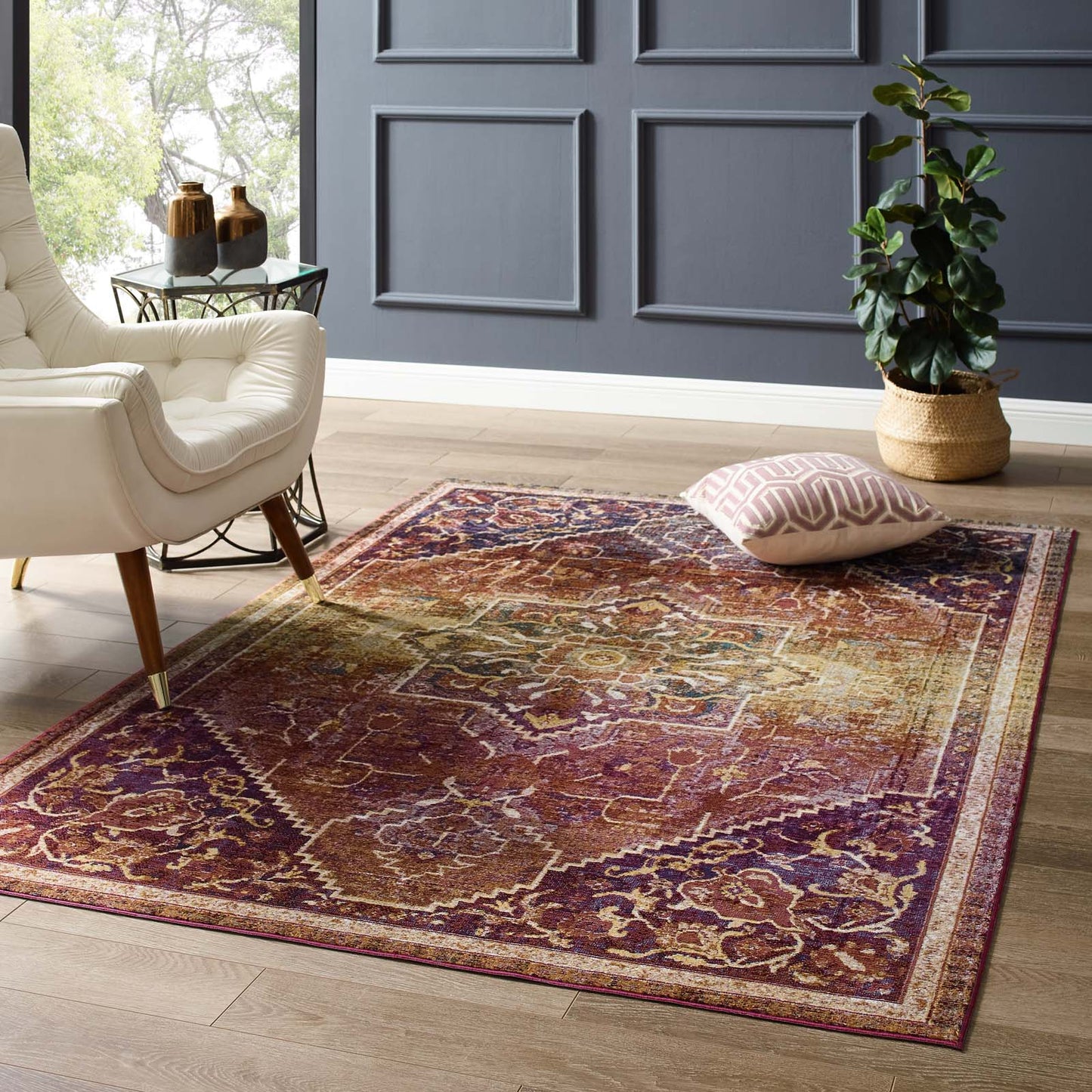 Success Kaede Transitional Distressed Vintage Floral Persian Medallion 5x8 Area Rug Multicolored R-1157A-58