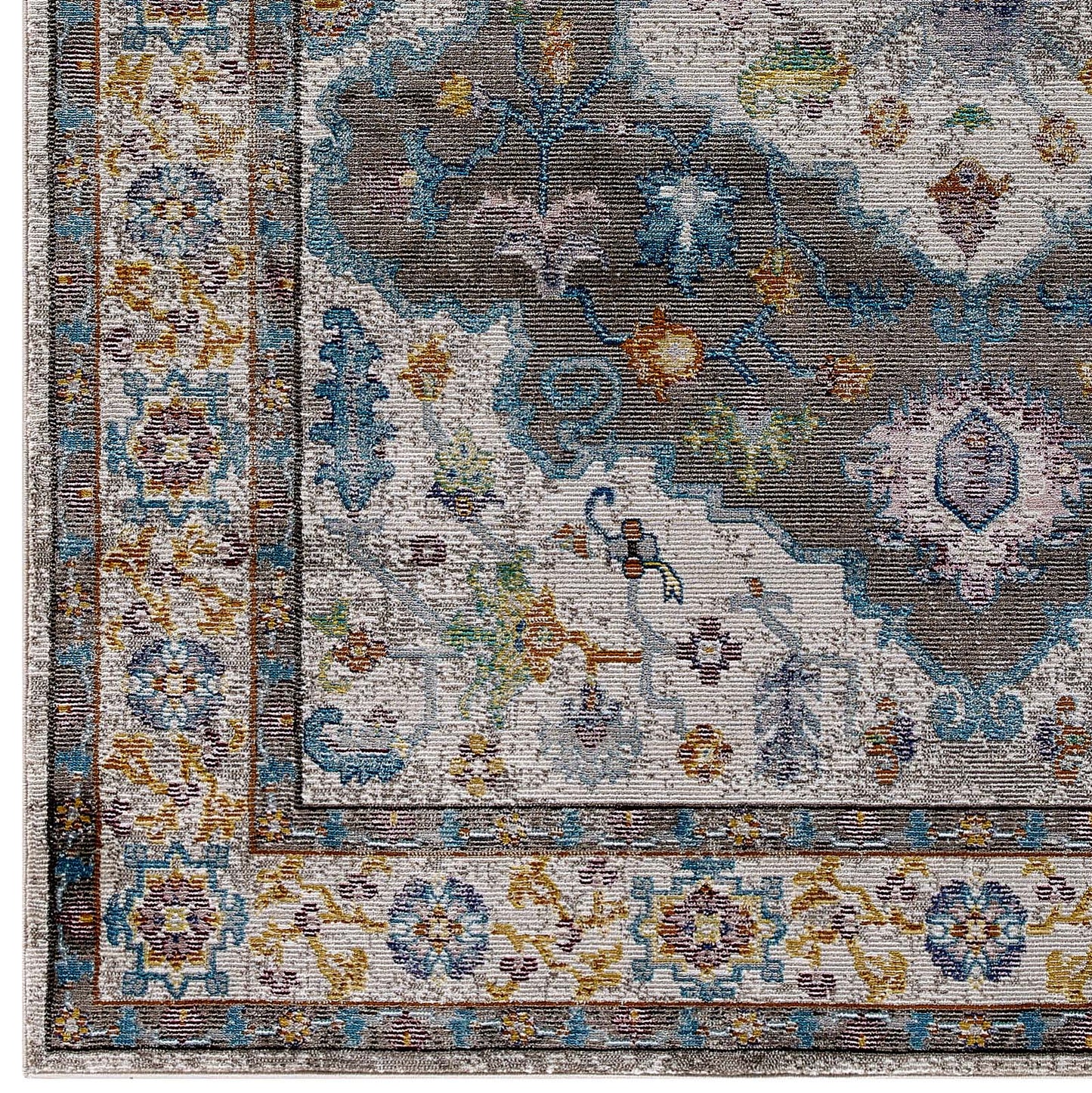 Success Anisah Distressed Floral Persian Medallion 8x10 Area Rug Gray, Ivory, Yellow, Orange R-1163A-810