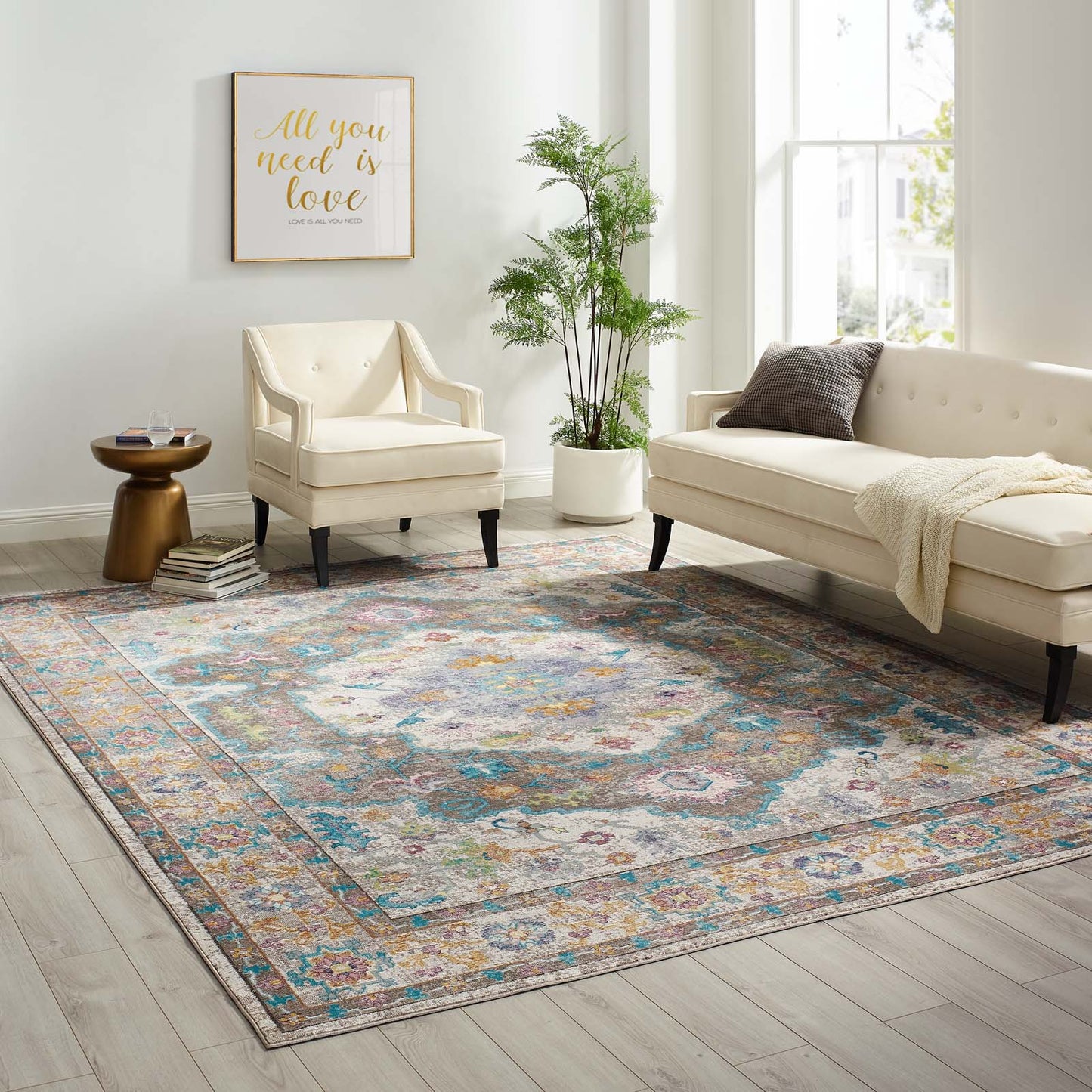 Success Anisah Distressed Floral Persian Medallion 8x10 Area Rug Gray, Ivory, Yellow, Orange R-1163A-810