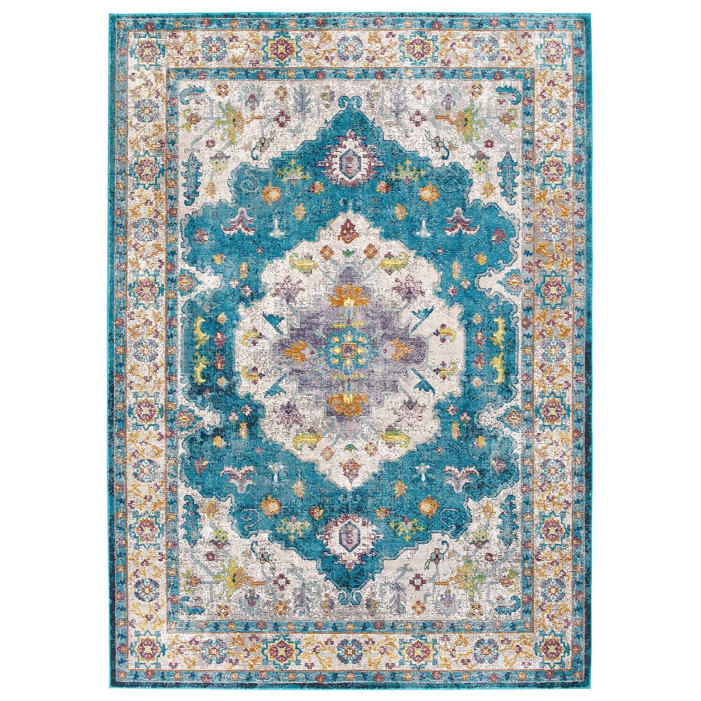 Success Anisah Distressed Floral Persian Medallion 4x6 Area Rug Blue, Ivory, Yellow, Orange R-1163C-46