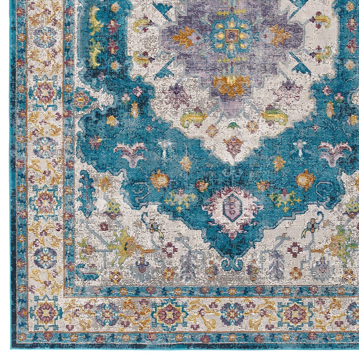 Success Anisah Distressed Floral Persian Medallion 4x6 Area Rug Blue, Ivory, Yellow, Orange R-1163C-46