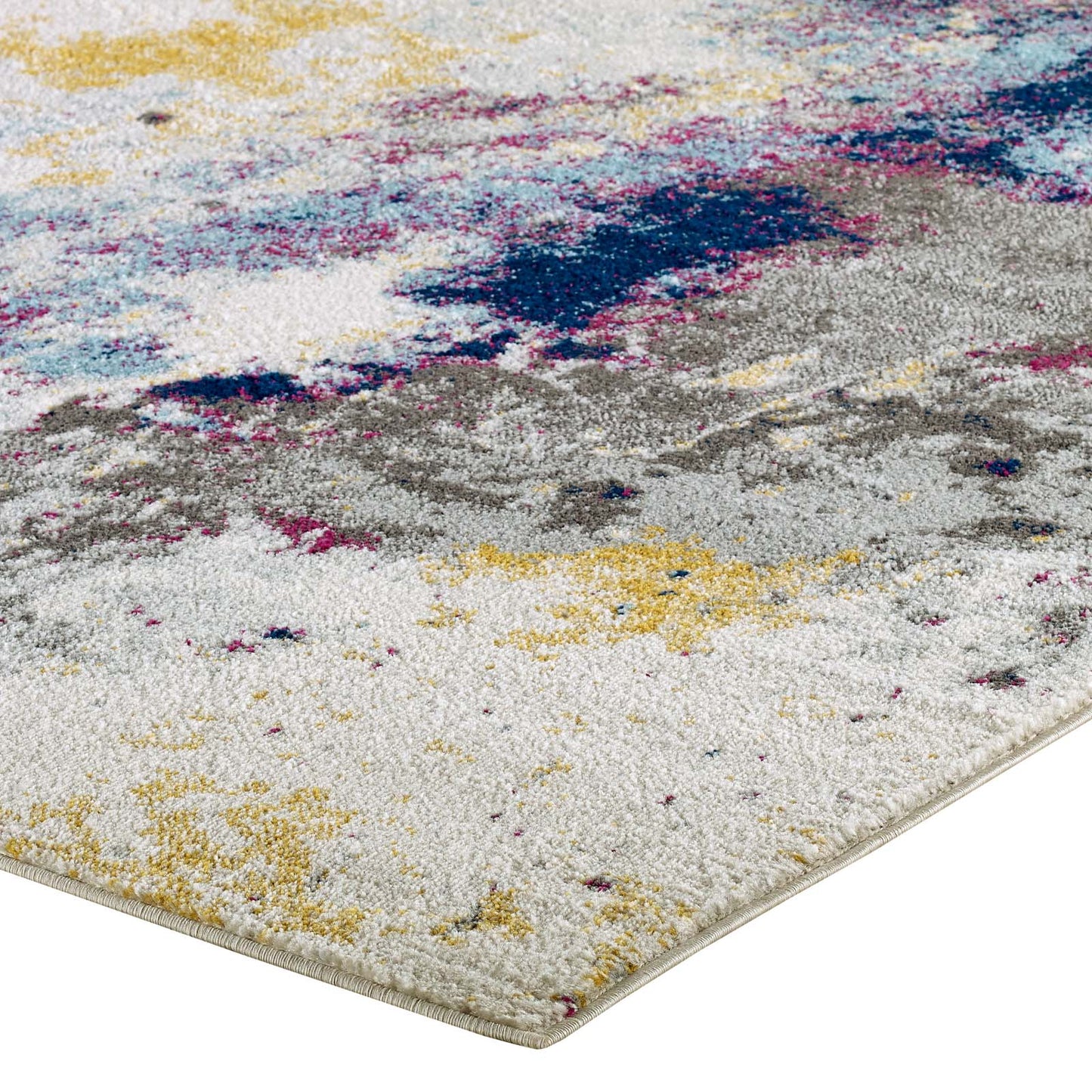 Entourage Adeline Contemporary Modern Abstract 8x10 Area Rug Blue, Gray, Yellow, Ivory, Pink R-1167B-810