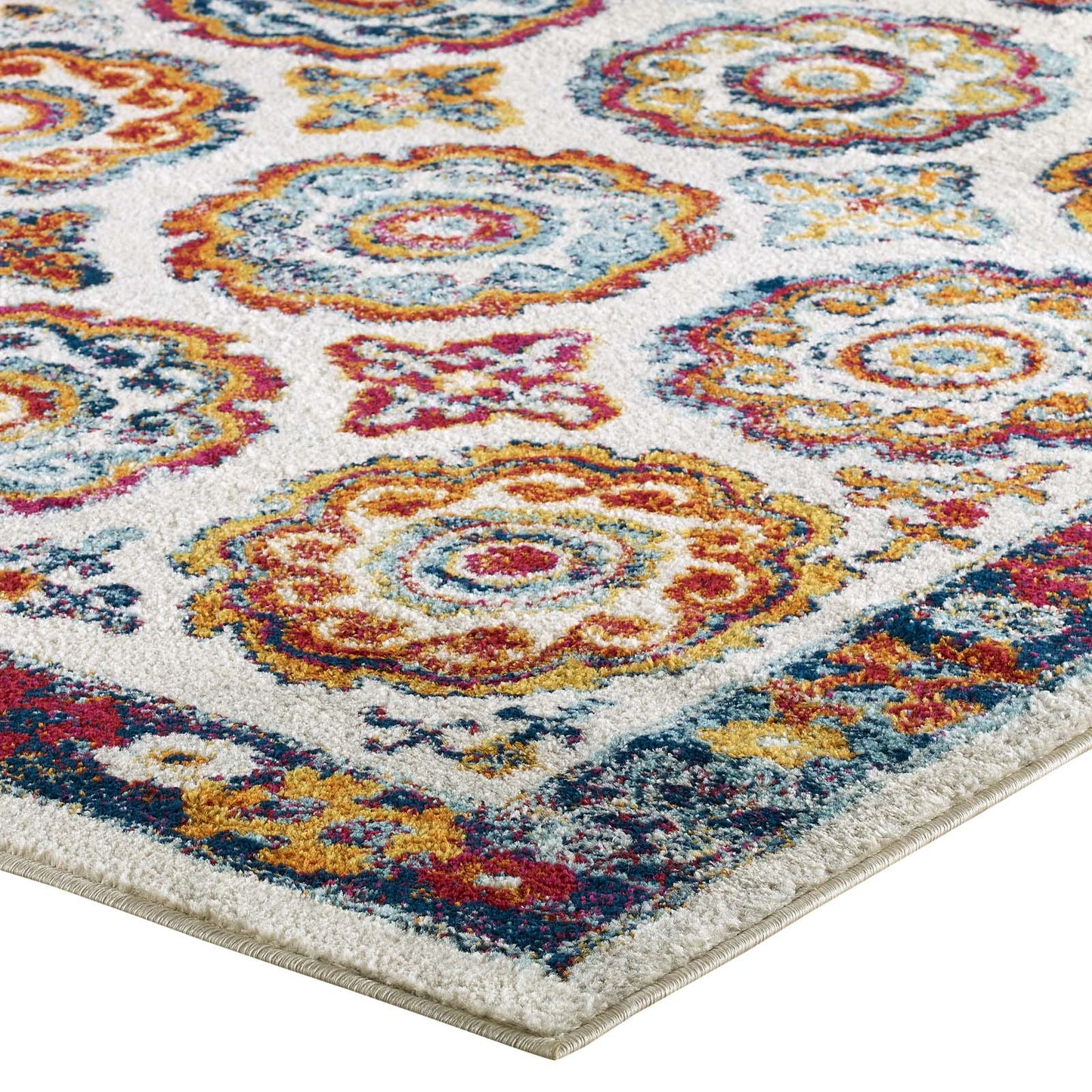 Entourage Odile Distressed Floral Moroccan Trellis 8x10 Area Rug Ivory, Blue, Red, Orange, Yellow R-1168A-810