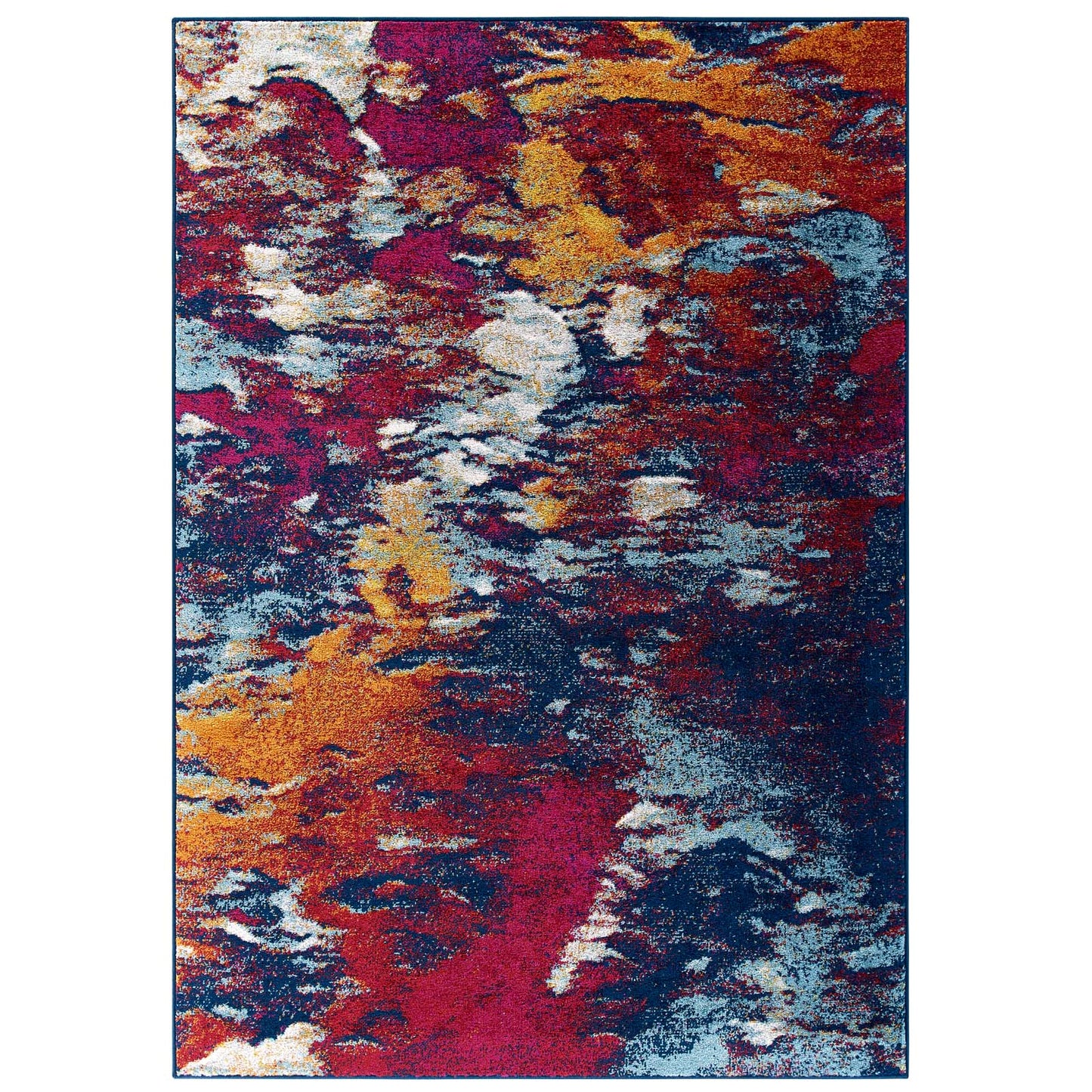 Entourage Foliage Contemporary Modern Abstract 5x8 Area Rug Blue, Orange, Yellow, Red R-1172A-58