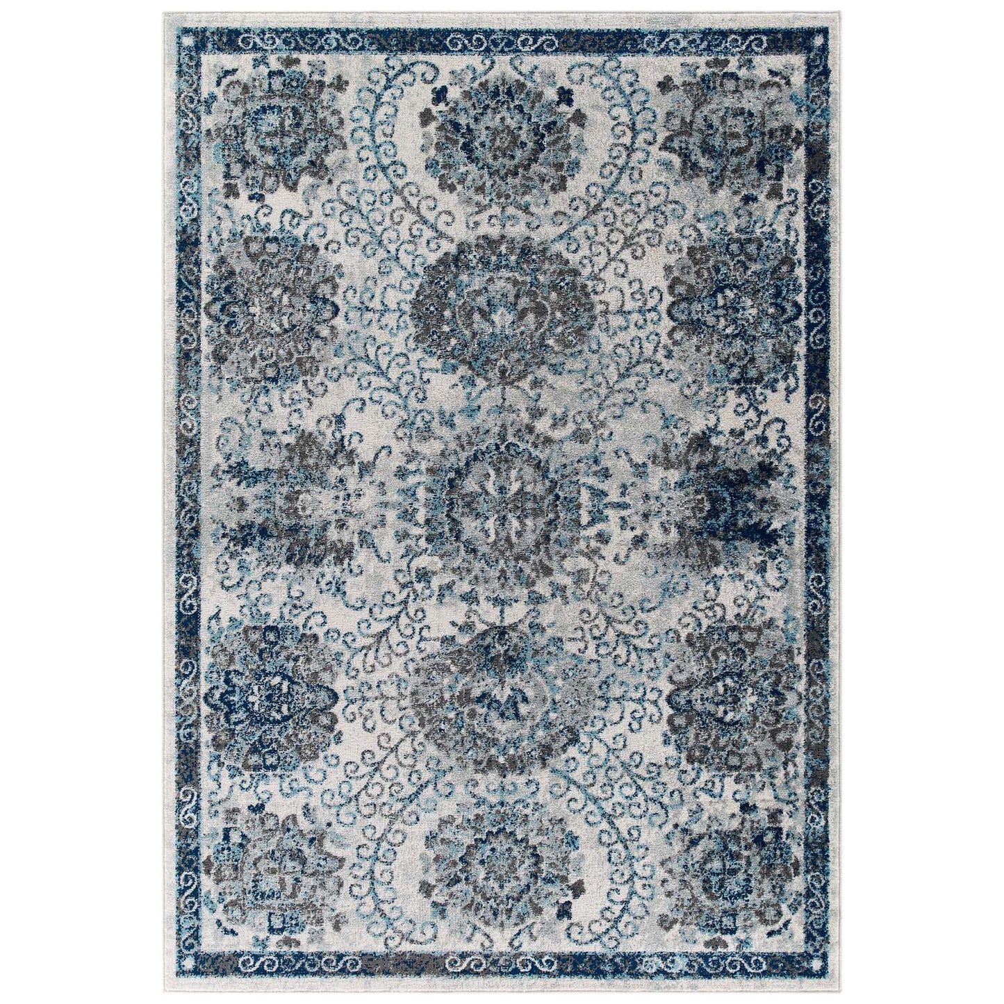 Entourage Kensie Distressed Floral Moroccan Trellis  8x10 Area Rug Ivory and Blue R-1173B-810