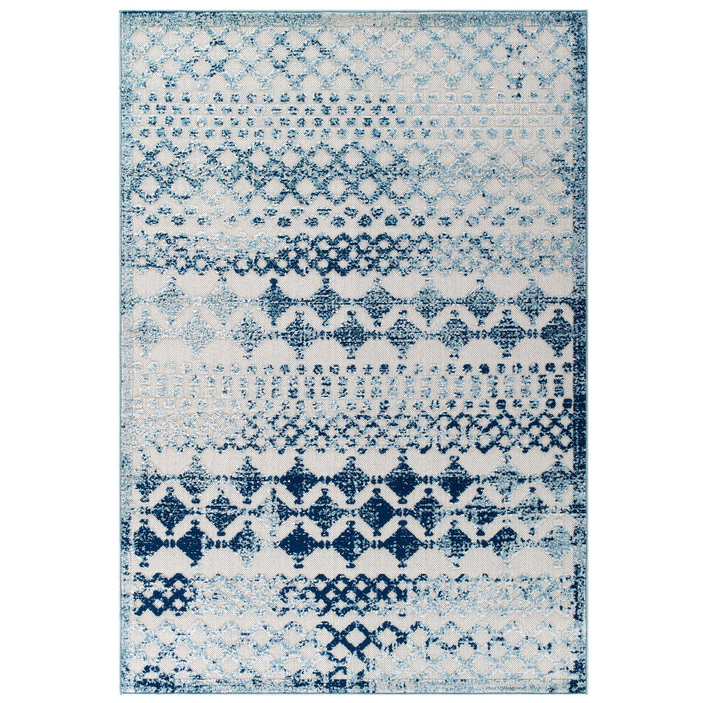 Reflect Giada Abstract Diamond Moroccan Trellis 5x8 Indoor/Outdoor Area Rug Ivory and Blue R-1178A-58