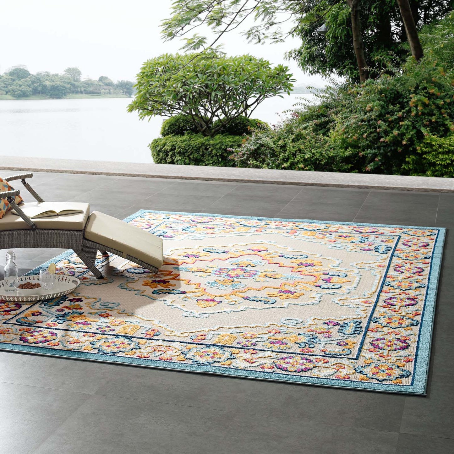 Reflect Ansel Distressed Floral Persian Medallion 8x10 Indoor and Outdoor Area Rug Multicolored R-1183A-810