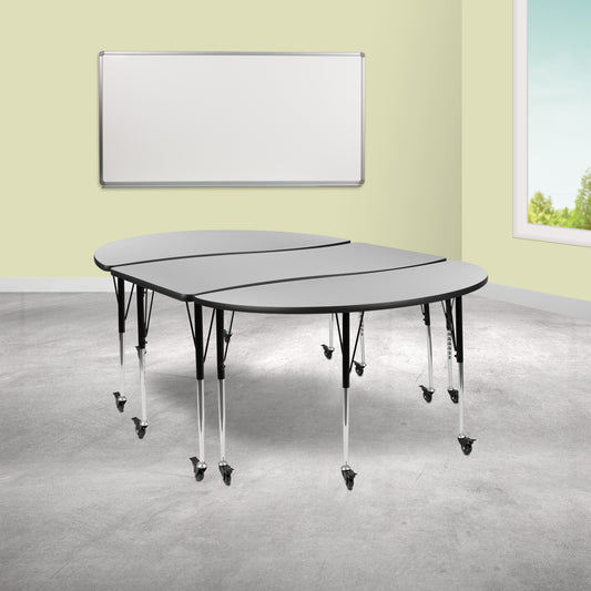 3PC 86" Oval Grey Table Set XU-GRP-A3060CON-60-GY-T-A-CAS-GG