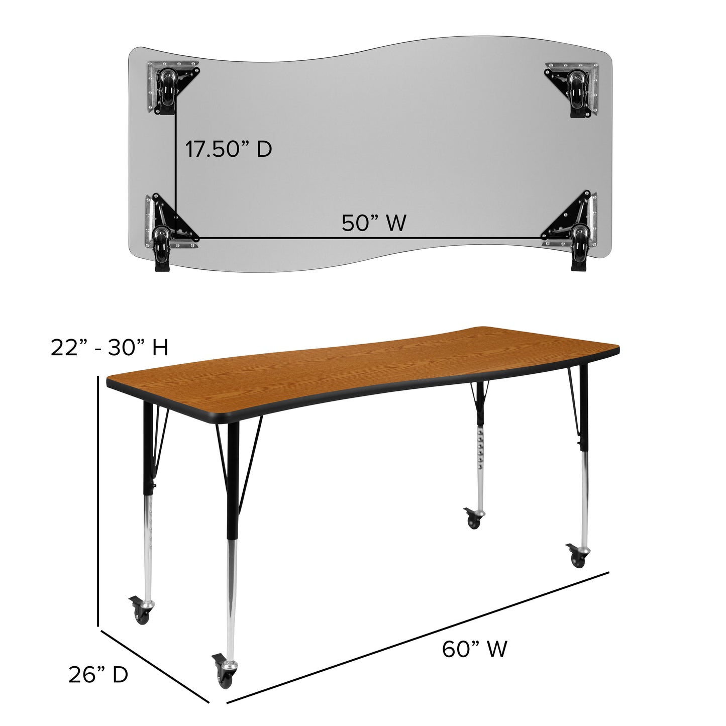 3PC 86" Oval Oak Table Set XU-GRP-A3060CON-60-OAK-T-A-CAS-GG