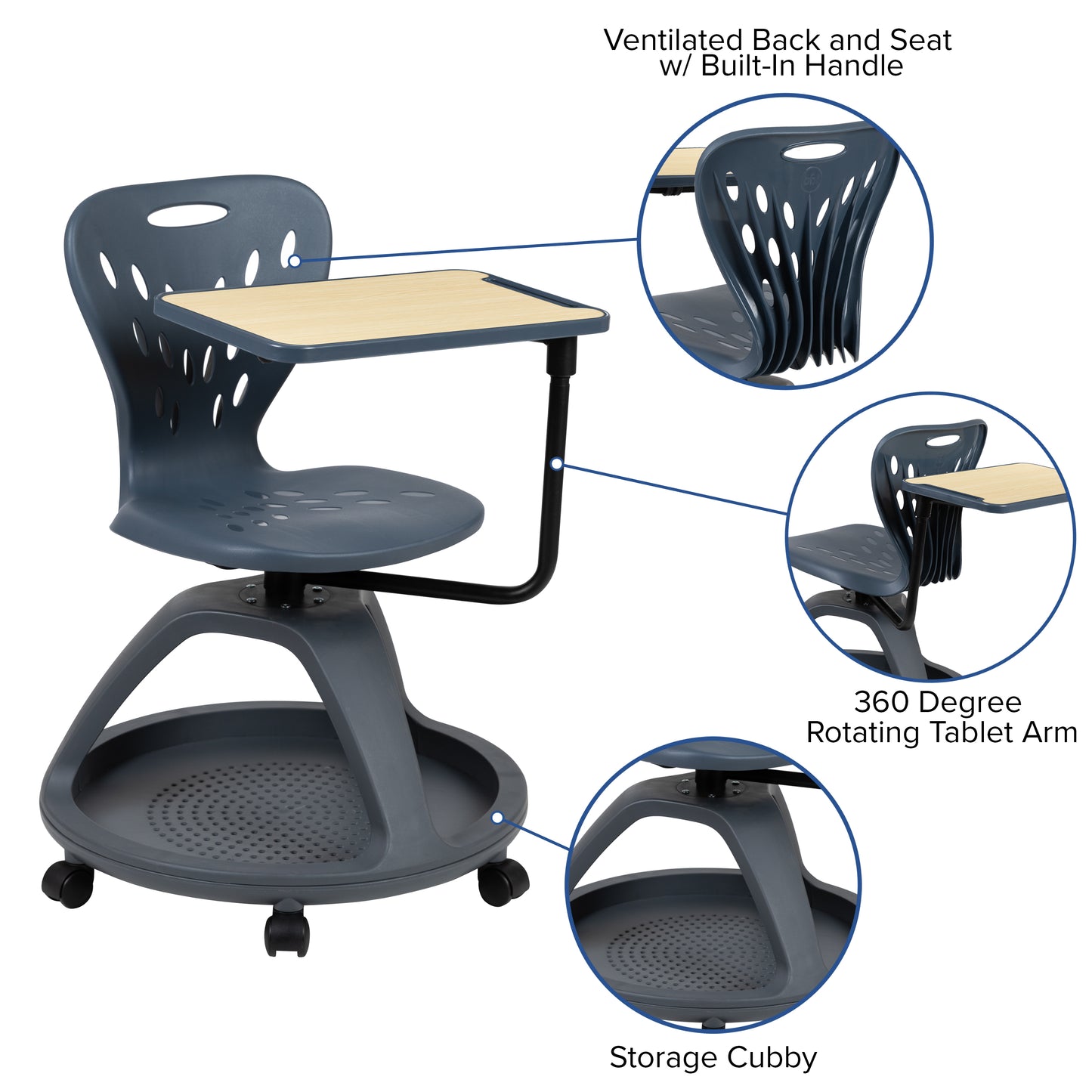 Mobile Desk Chair - Dark Gray YU-YCX-019-DG-GG