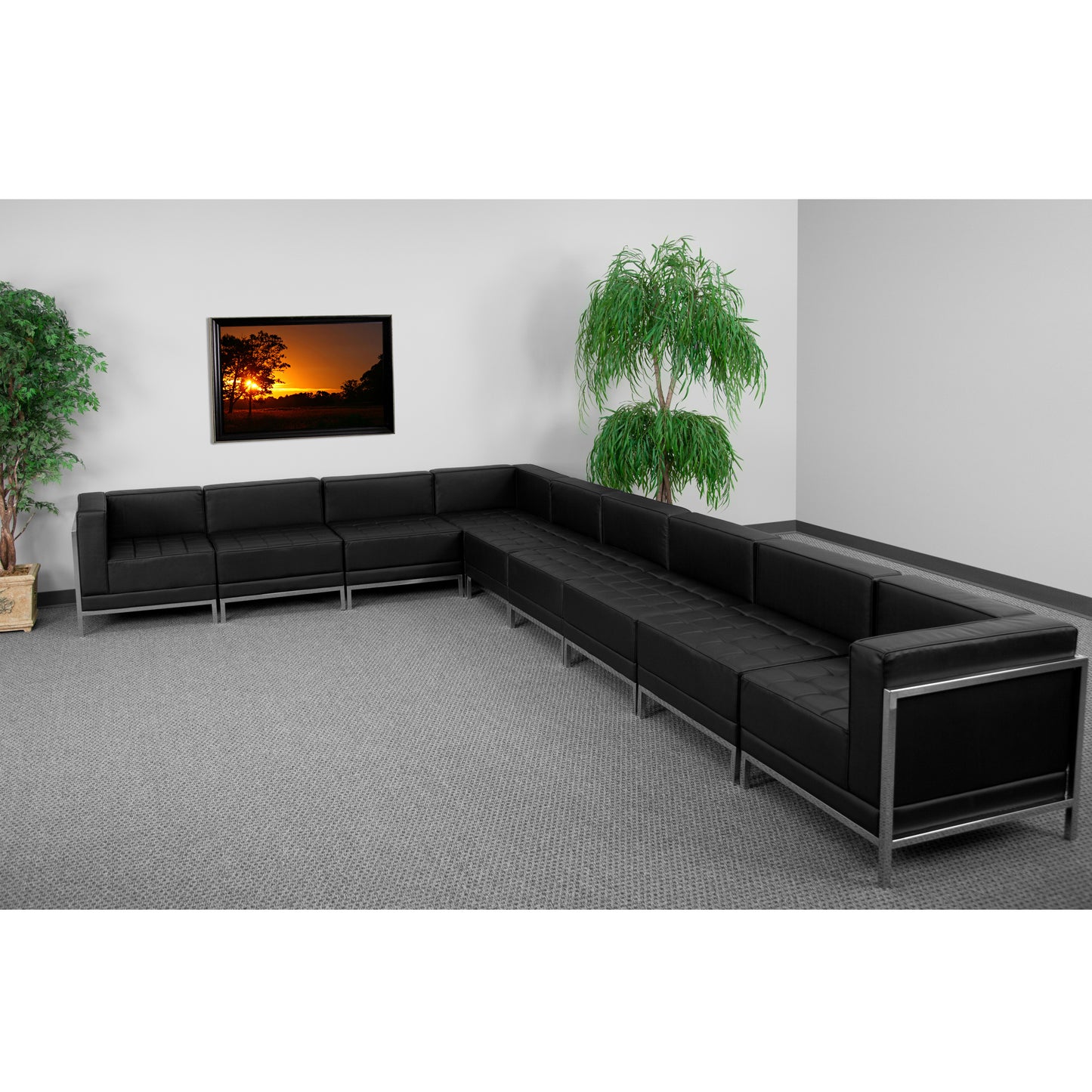 Black Leather Sectional, 9 PC ZB-IMAG-SECT-SET3-GG